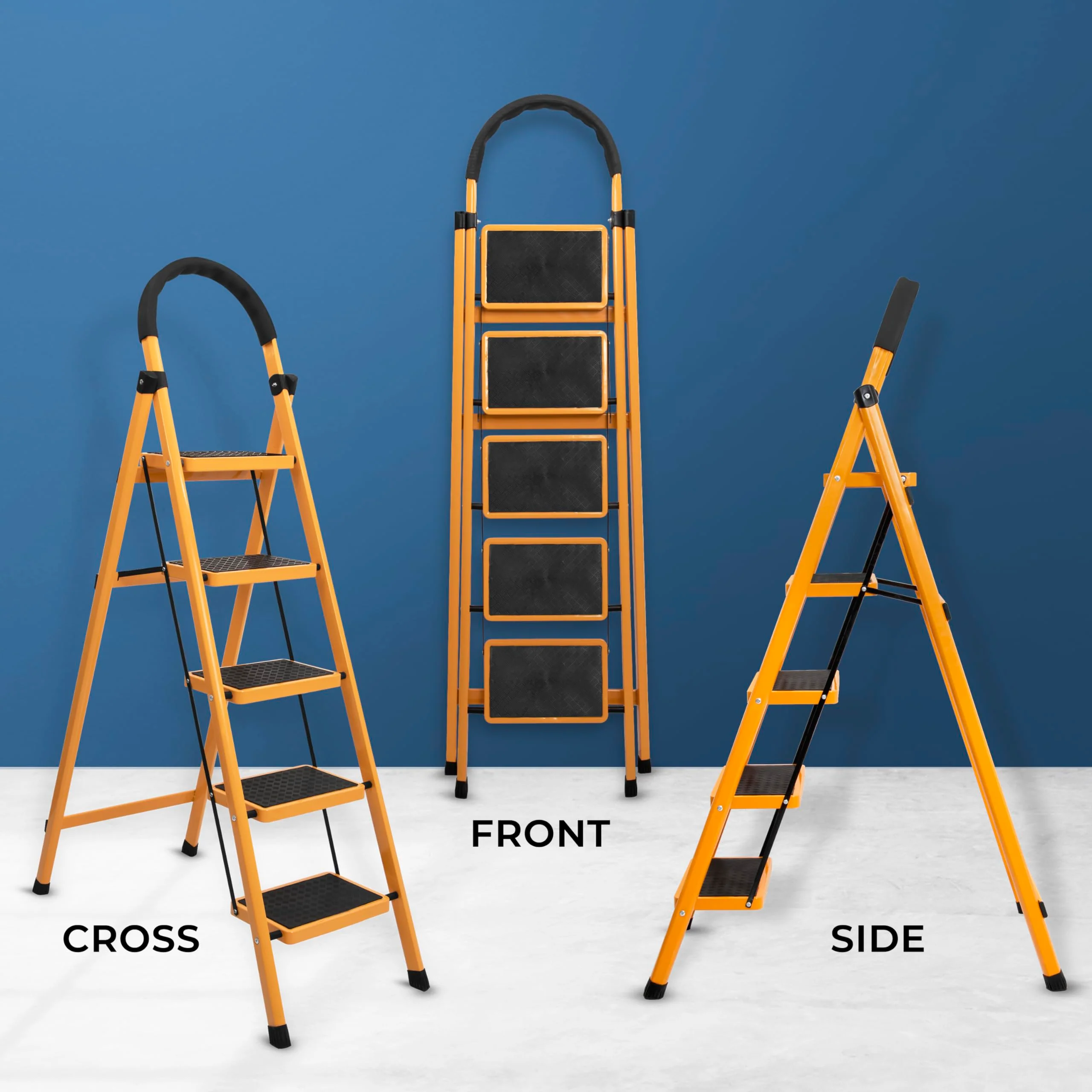 Plantex Premium GI Steel Foldable 5-Step Ladder for Home - Wide Anti Slip 5 Step Ladder (Yellow & Black) - Image 5