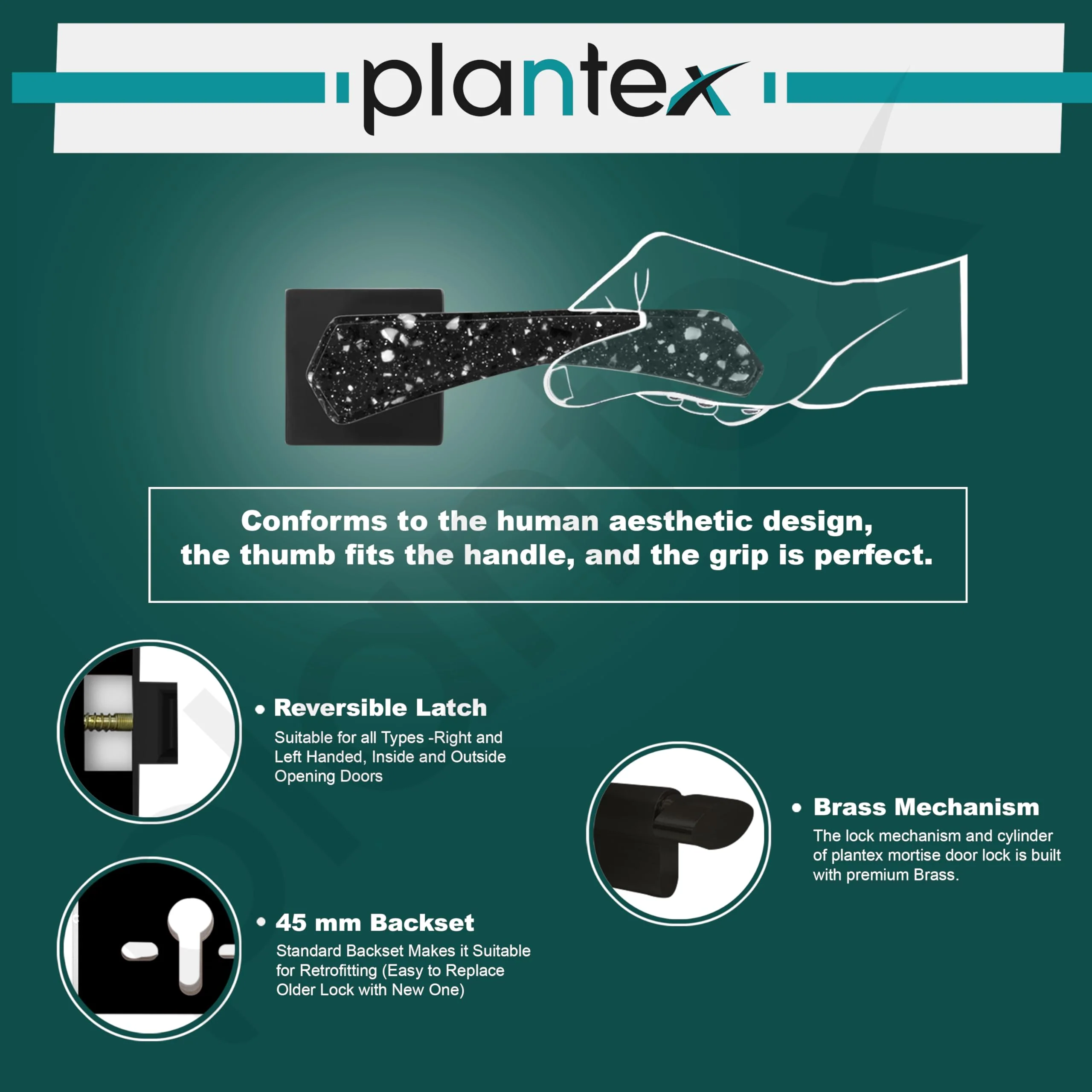 Plantex Premium Main Door Lock With 3 Years Warranty - Mortise Lock Set for Home (594 - Black) - Image 5