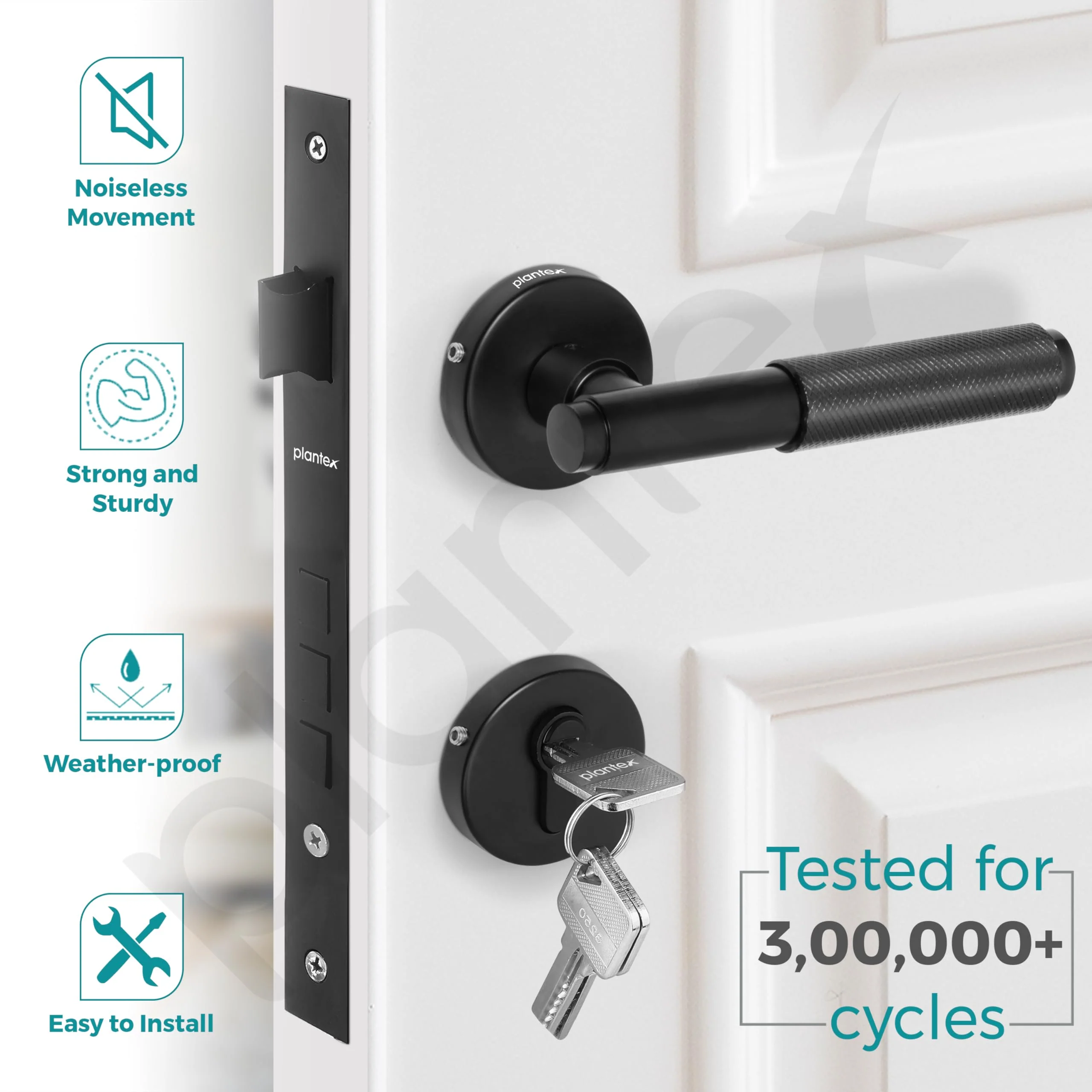 Plantex Premium Door Lock with 3 Years of Warranty by plantex/Main Door Lock/Mortise Lock Set for Home/Office/Bedroom (Black) - Image 2