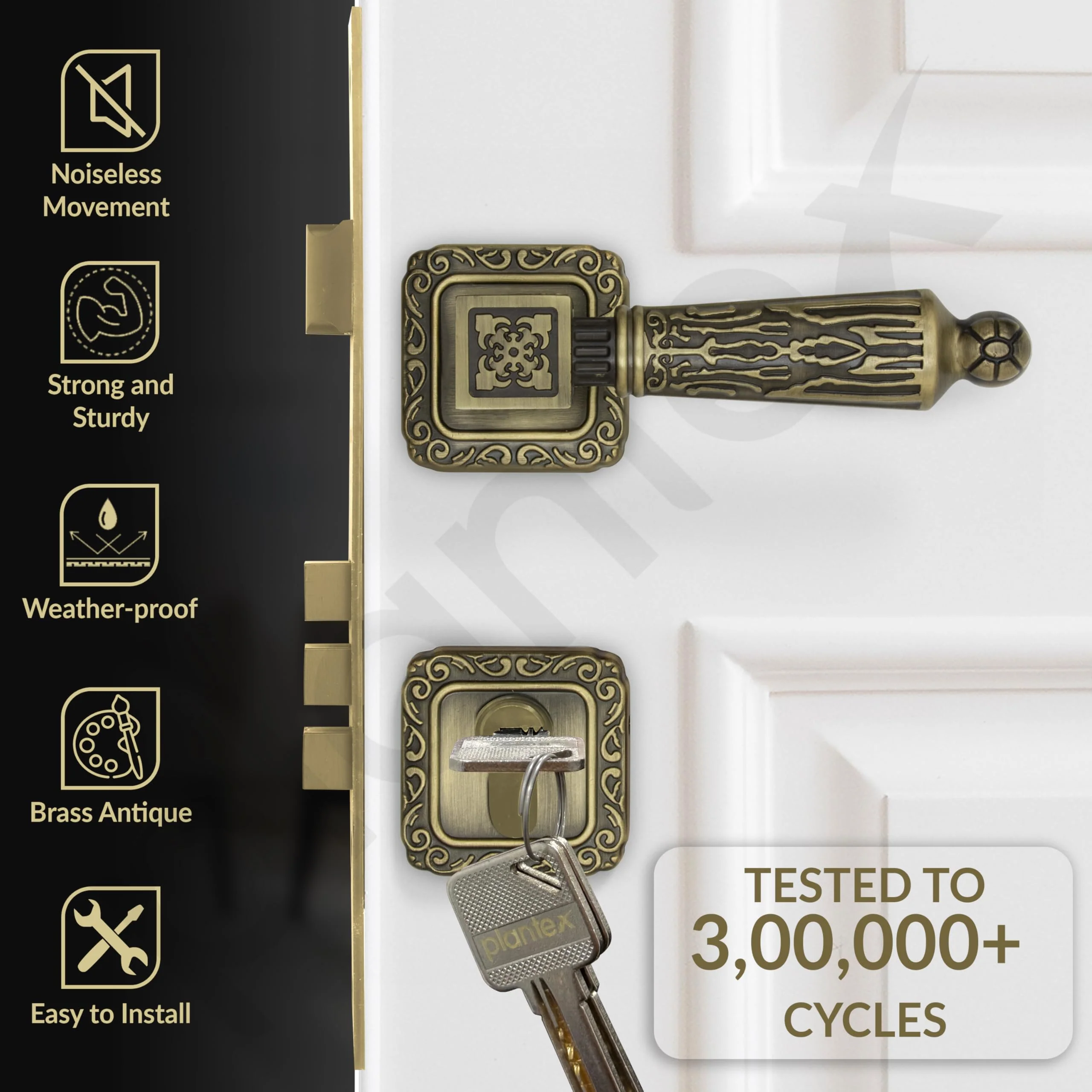 Plantex Premium Mortise Door Locks with 3 Years of Warranty/Main Door Lock for Home/Lock for Door (643 - Brass Antique) - Image 2