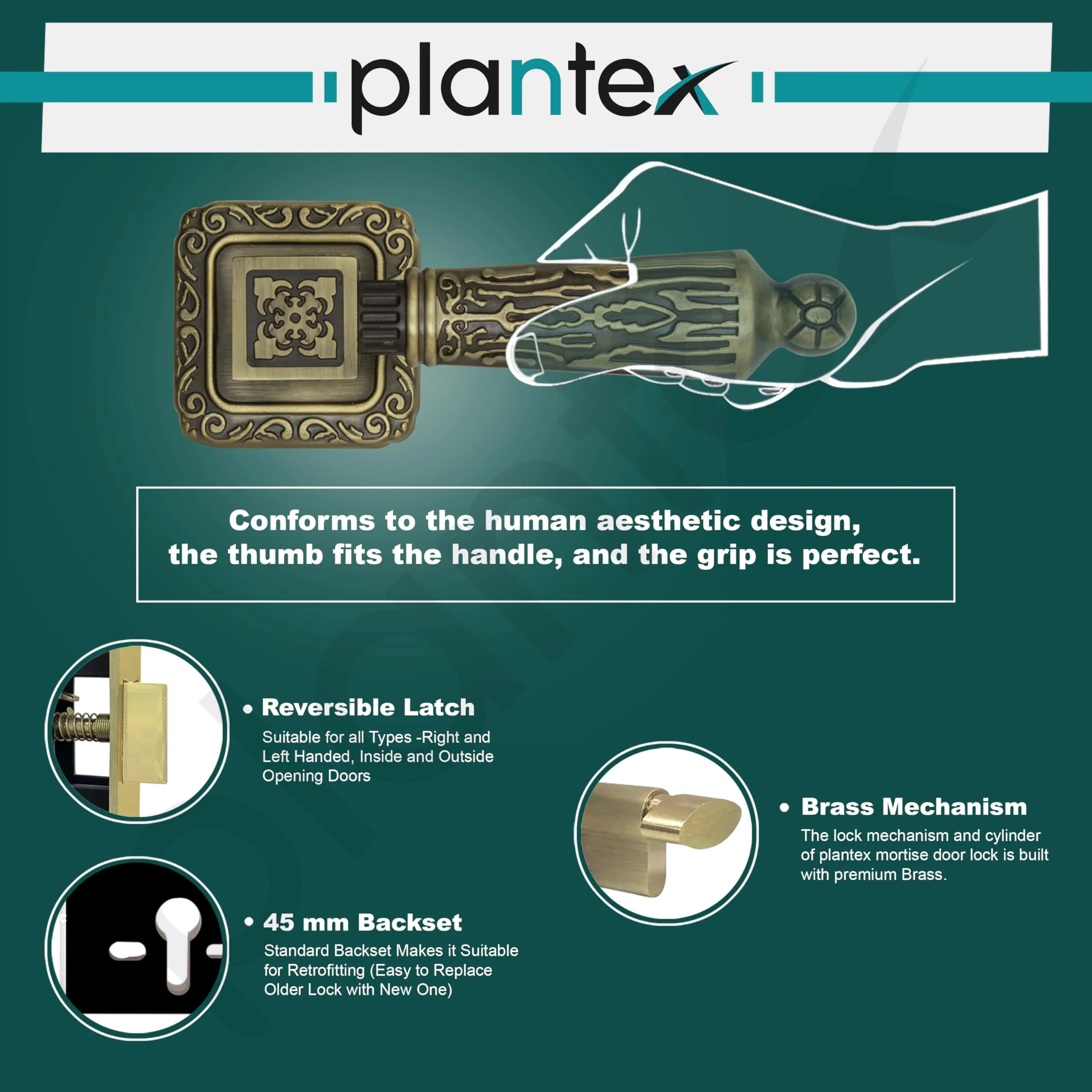 Plantex Premium Mortise Door Locks with 3 Years of Warranty/Main Door Lock for Home/Lock for Door (643 - Brass Antique) - Image 6