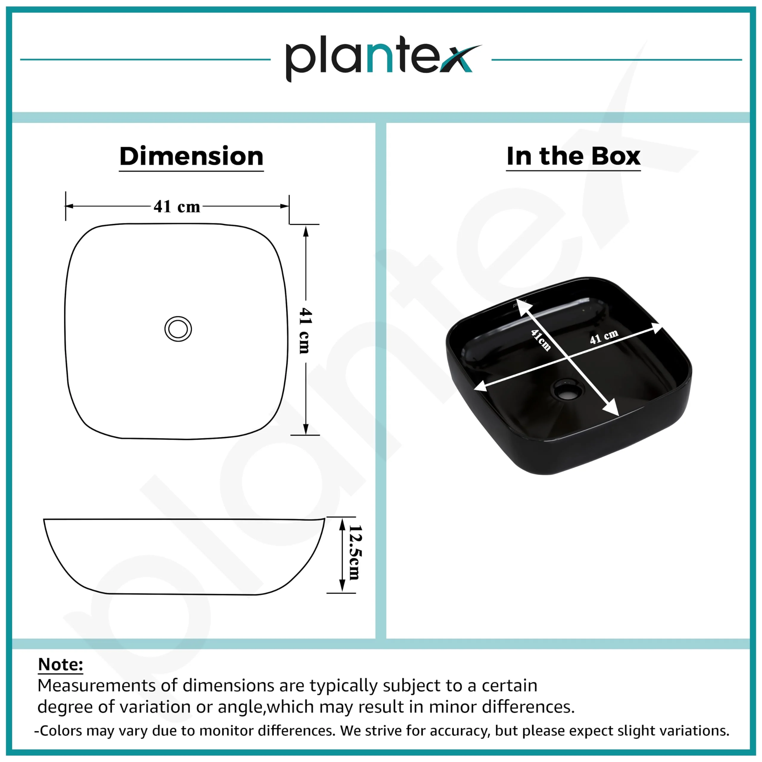 Plantex Premium Ceramic Tabletop Washbasin/Black Countertop Wash Basin/Tabletop Basin for Bathroom/Small Wash Basin (16 x 16 x 5 Inch) - Image 2