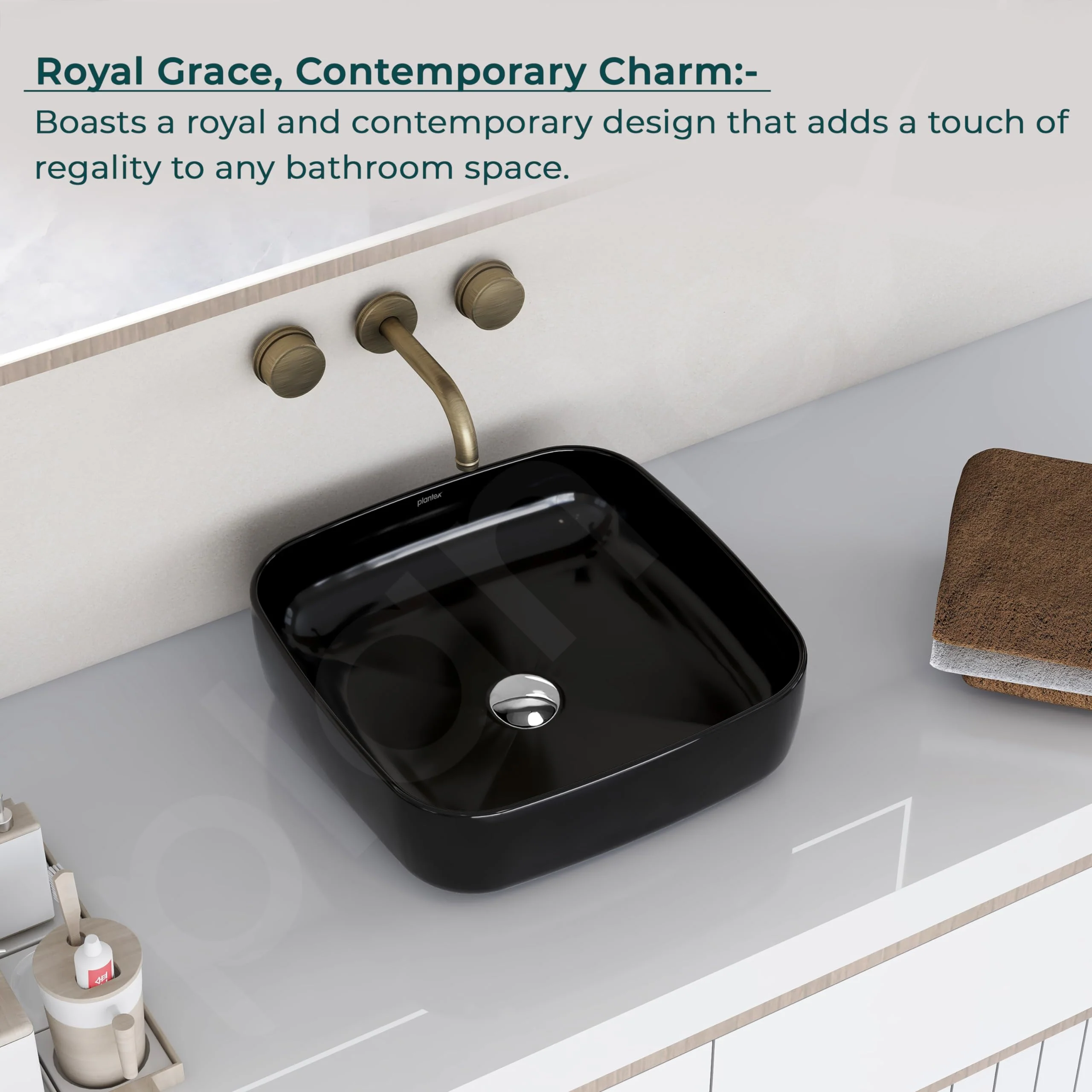 Plantex Premium Ceramic Tabletop Washbasin/Black Countertop Wash Basin/Tabletop Basin for Bathroom/Small Wash Basin (16 x 16 x 5 Inch) - Image 5