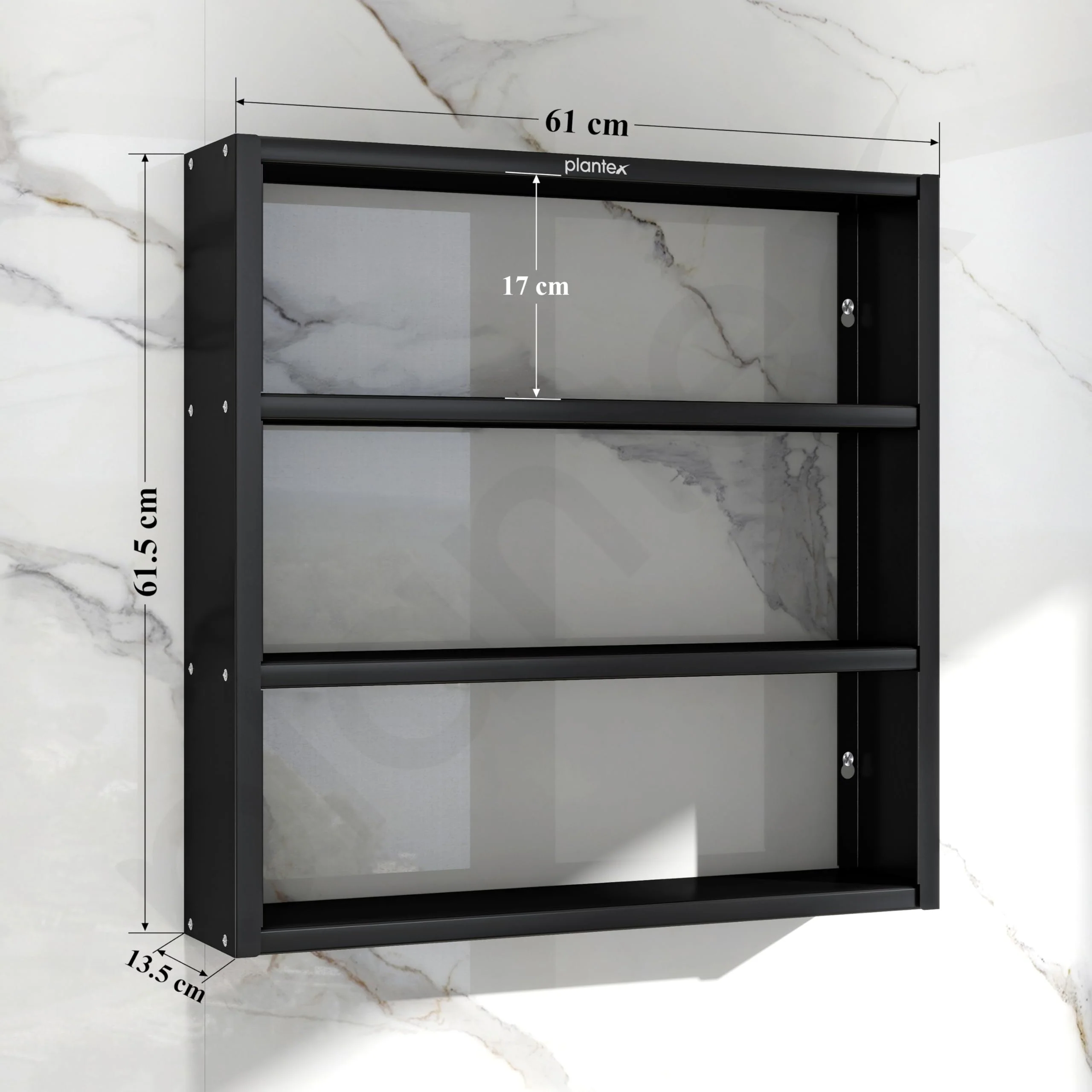 Plantex Premium Steel 3 Tier Spice Rack/Multipurpose Shelf/Spice Jar Organizer/Storage Rack for Kitchen/Wall Mounted/Shelf for Bathroom/Livingroom/Bedroom (Black) - Image 2