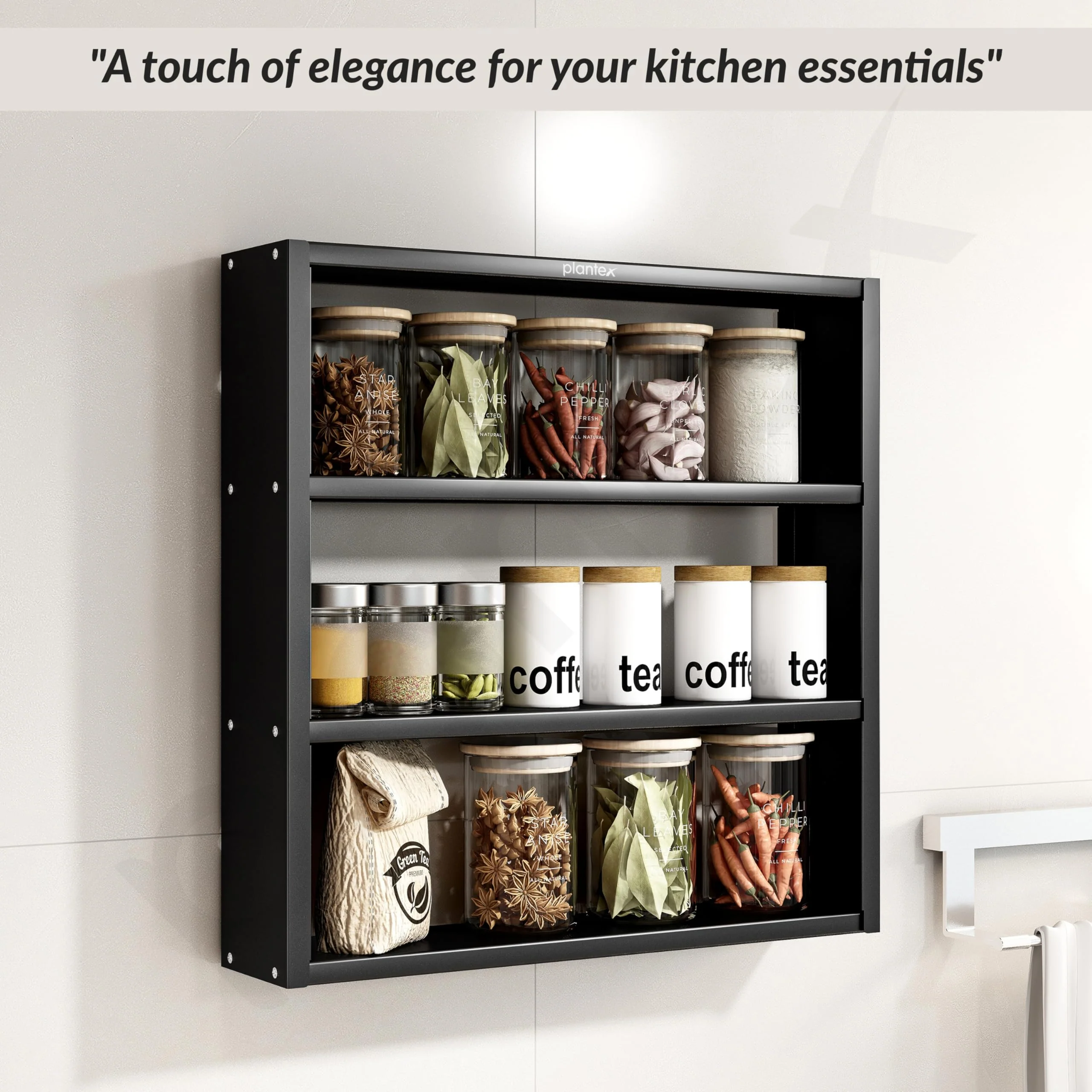 Plantex Premium Steel 3 Tier Spice Rack/Multipurpose Shelf/Spice Jar Organizer/Storage Rack for Kitchen/Wall Mounted/Shelf for Bathroom/Livingroom/Bedroom (Black) - Image 7