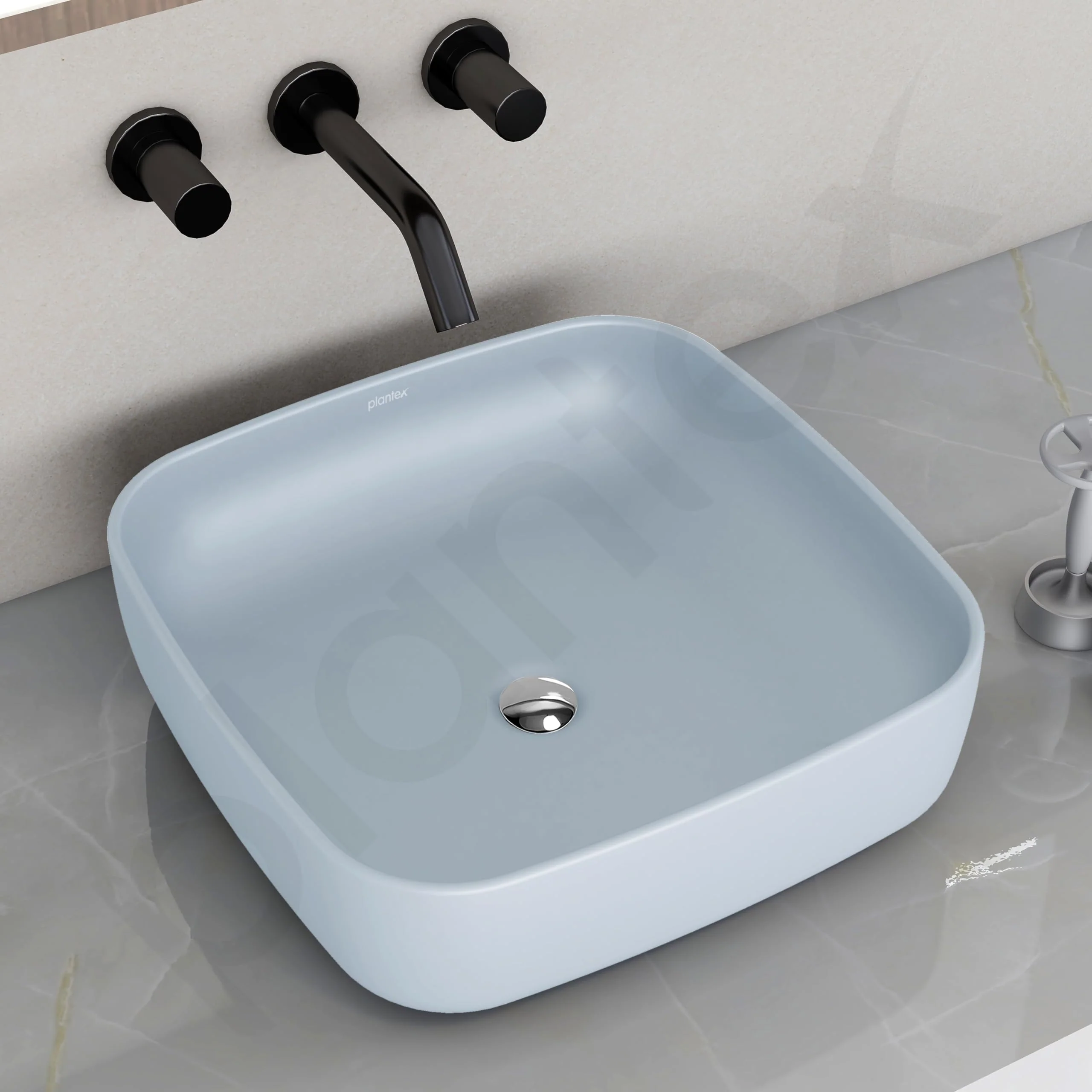 Plantex Premium Tabletop Ceramic Square Wash Basin/Countertop Bathroom Sink (Ocean, 16 x 16 x 5 Inch) - Image 7