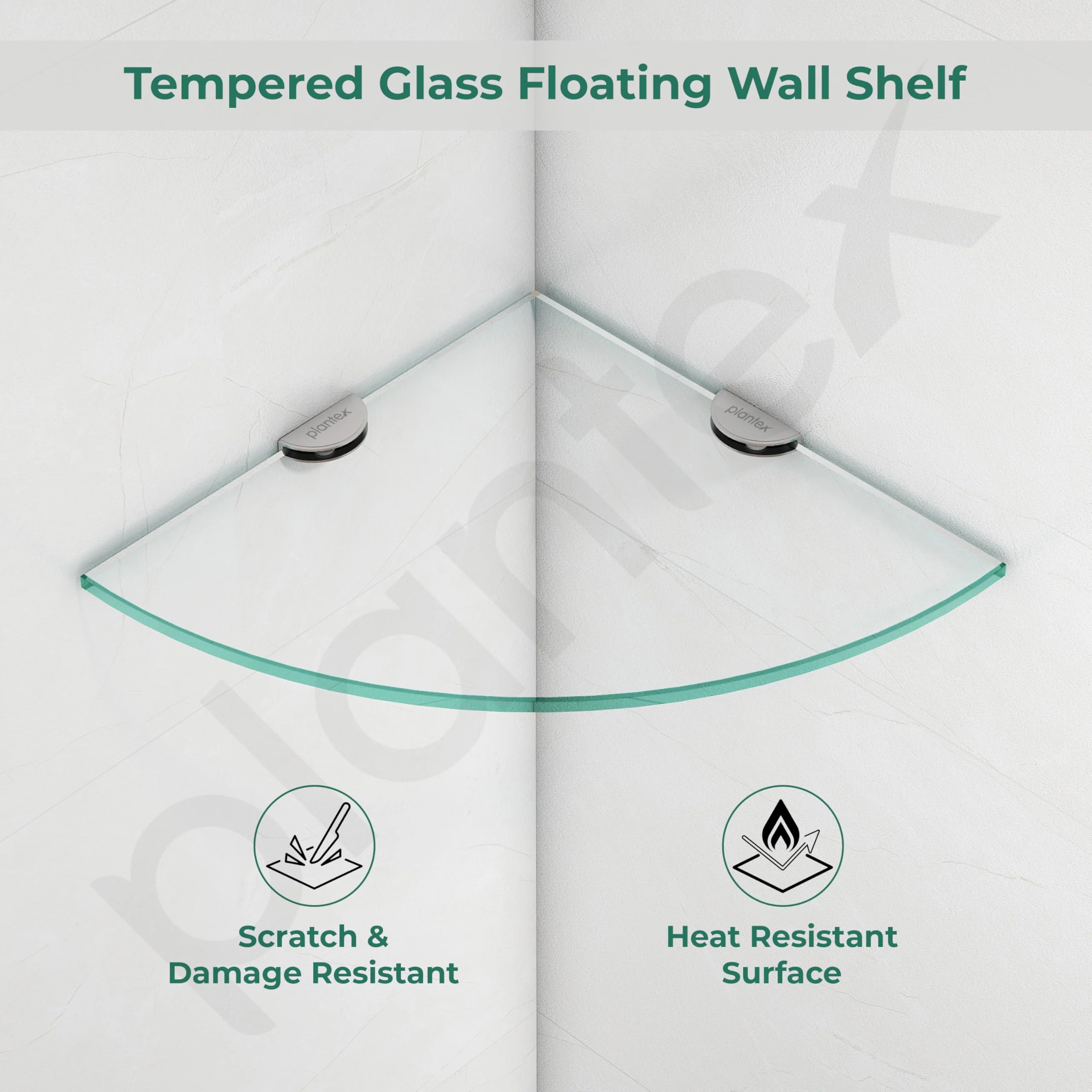 Plantex Premium Transperant Glass Corner Shelf for Bathroom/Kitchen Shelf/Bathroom Glass Shelf (9x9 Inches - White- Pack of 2) - Image 2