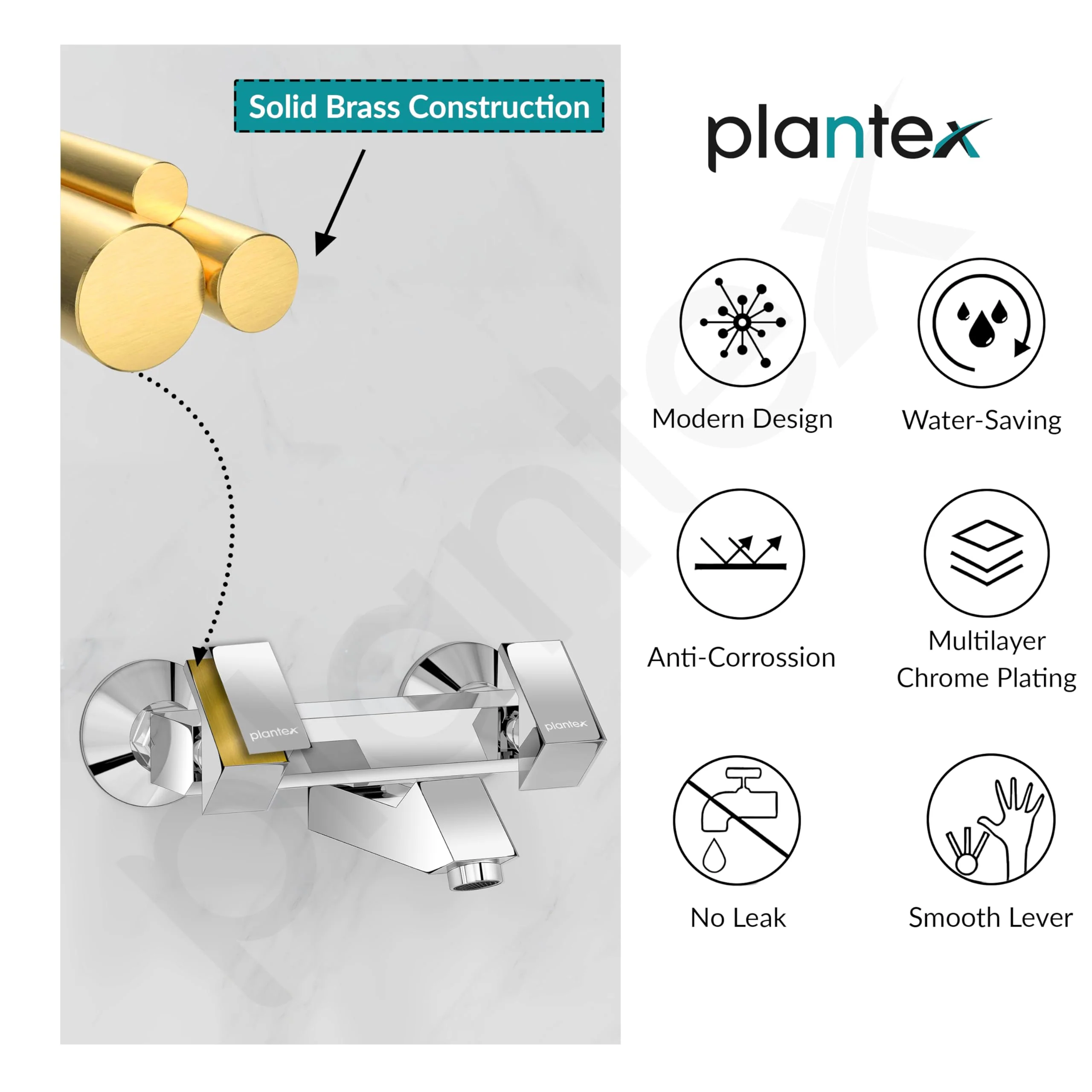 Plantex PRI-316 Pure Brass Non Telephonic Wall Mixer with Water Saving Technology Tap/Mixer Tap for with Brass Wall Flange and Teflon Tape-7 Year Warranty (Chrome) - Image 6