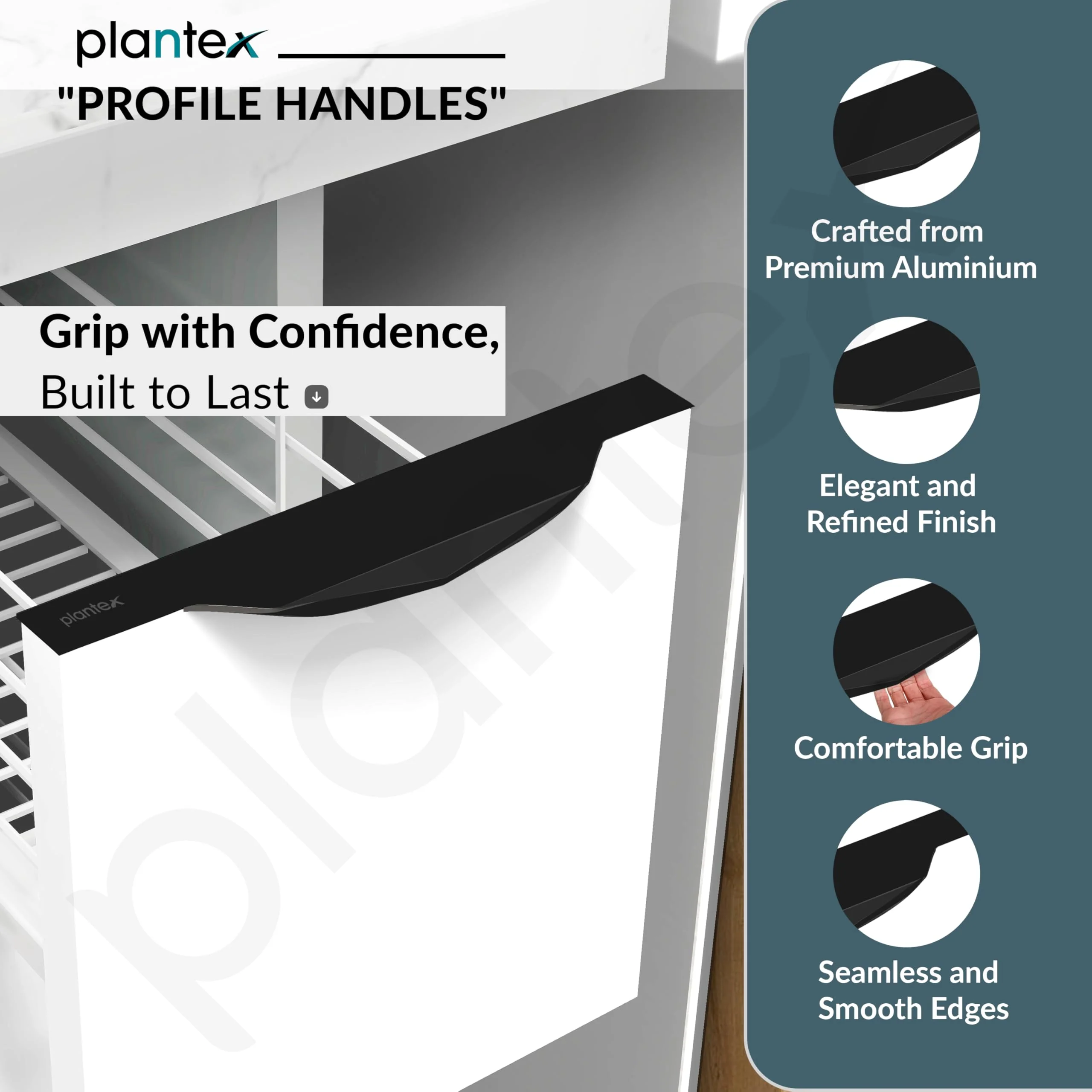 Plantex Profile Handle for Kitchen Cabinet/10 Inch Alluminium Drawer Profile Handle/Wardrobe Pull Handle for Home/Office/Hotel - Pack of 1 (Black) - Image 2