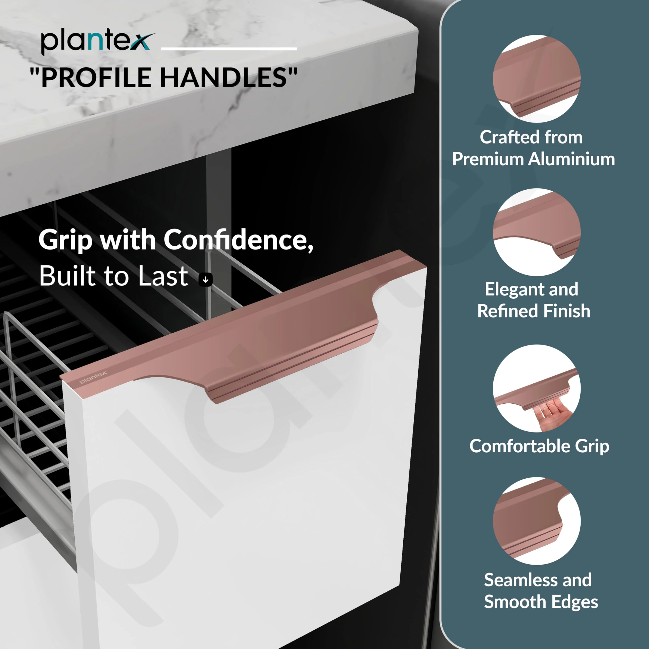 Plantex Profile Handle for Kitchen Cabinet/10 Inch Alluminium Drawer Profile Handle/Wardrobe Pull Handle for Home/Office/Hotel - Pack of 1 (Rose Gold) - Image 2