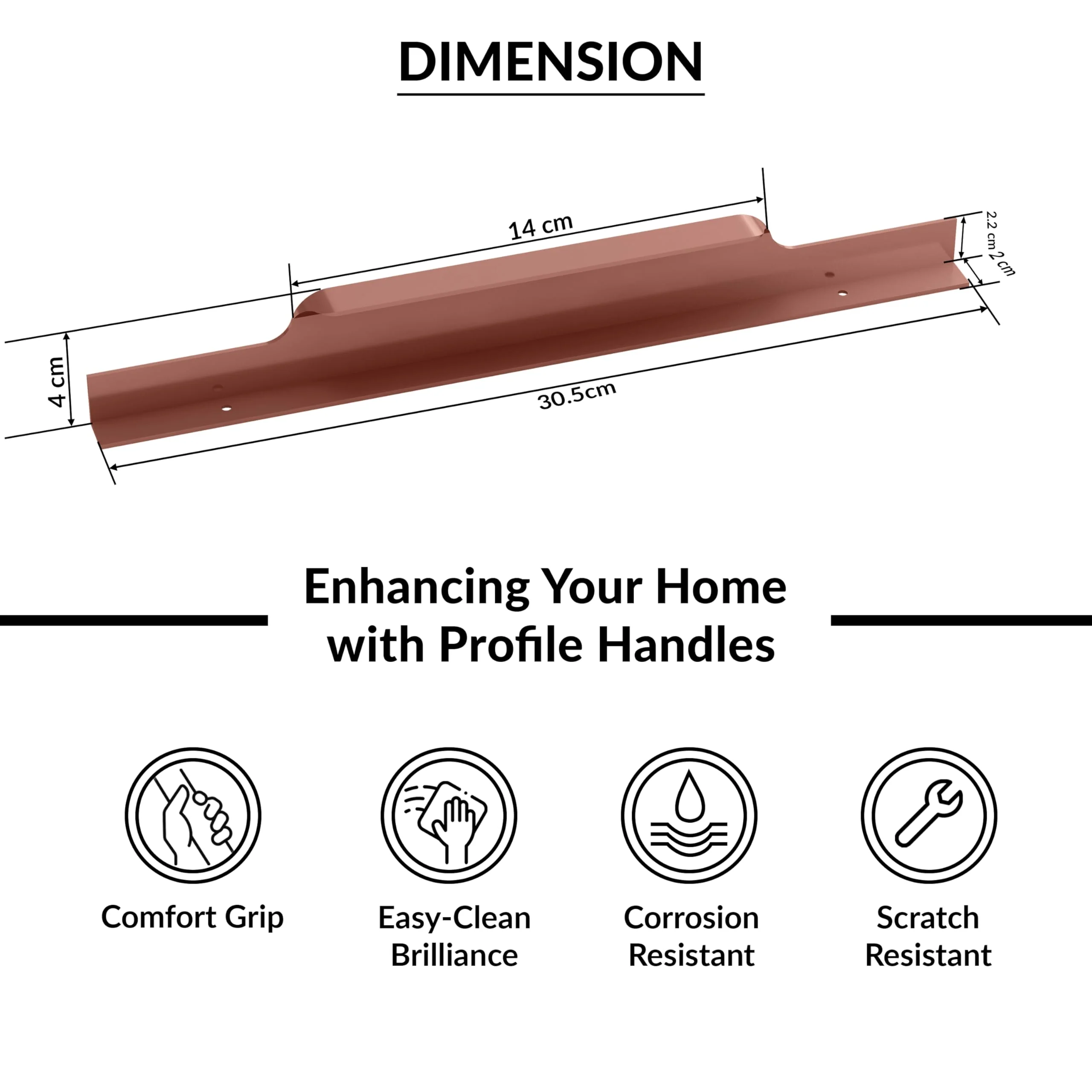 Plantex Profile Handle for Kitchen Cabinet/12 Inch Alluminium Drawer Profile Handle/Wardrobe Pull Handle for Home/Office/Hotel - Pack of 2 (Rose Gold) - Image 3