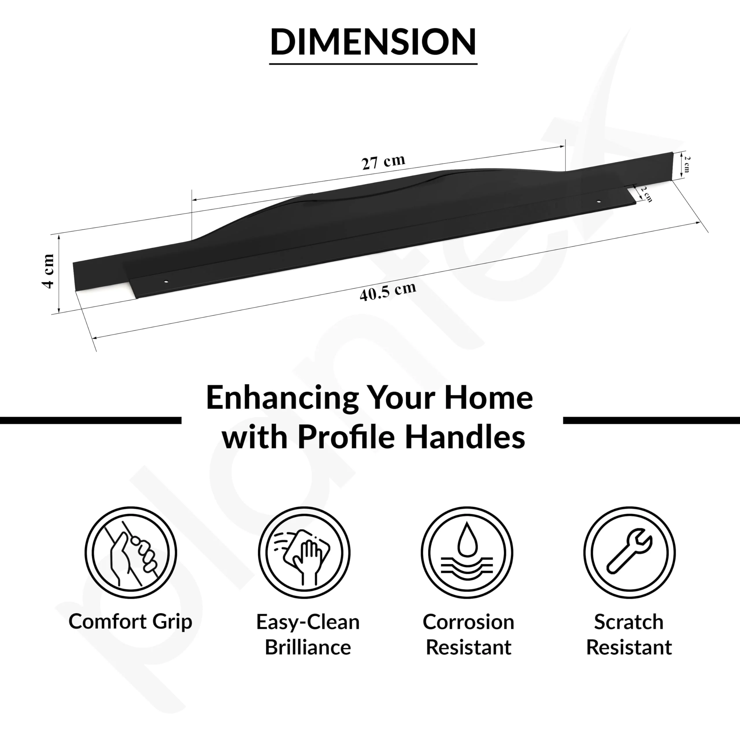 Plantex Profile Handle for Kitchen Cabinet/16 Inch Alluminium Drawer Profile Handle/Wardrobe Pull Handle for Home/Office/Hotel - Pack of 1 (Black) - Image 3