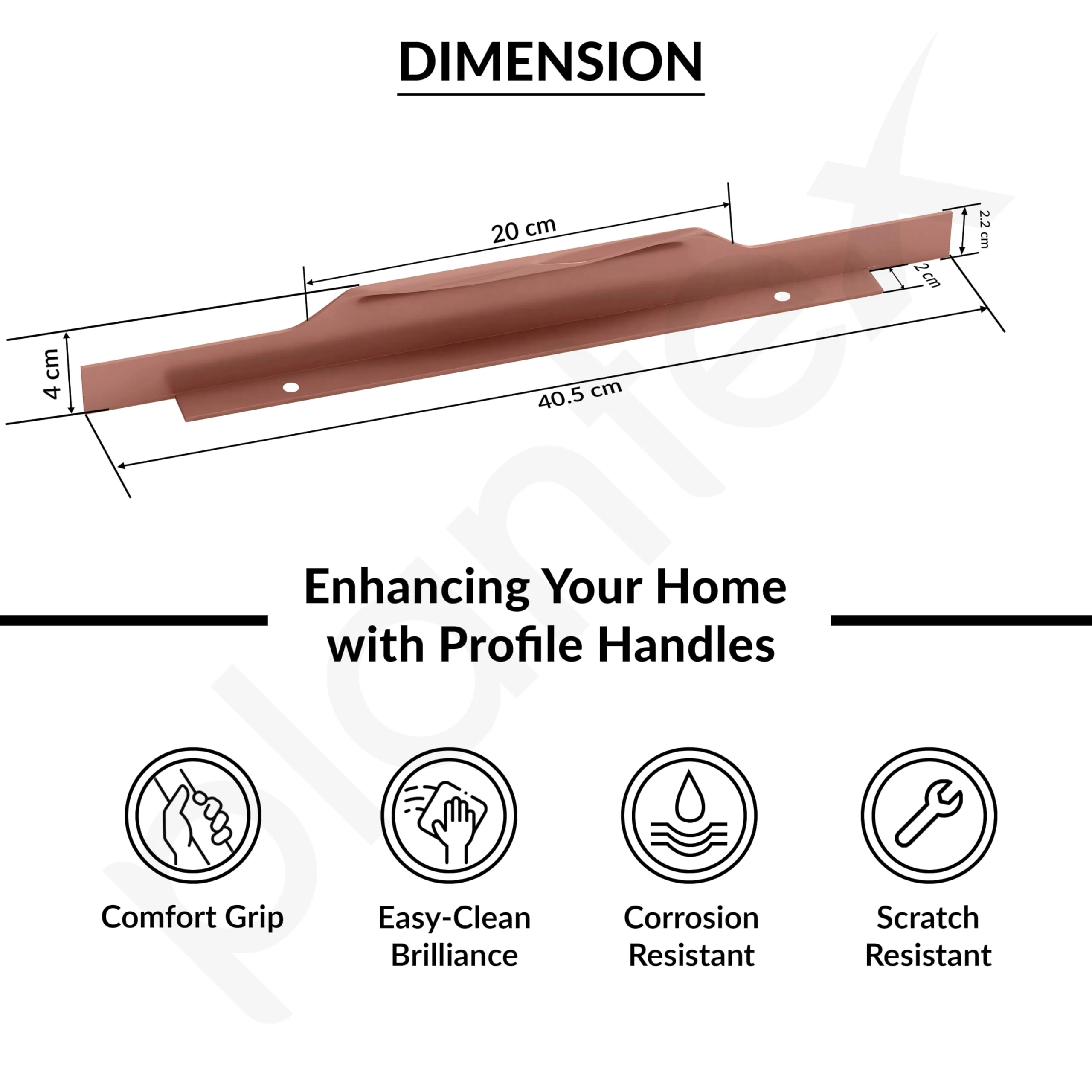 Plantex Profile Handle for Kitchen Cabinet/16 Inch Alluminium Drawer Profile Handle/Wardrobe Pull Handle for Home/Office/Hotel - Pack of 2 (Rose Gold) - Image 3