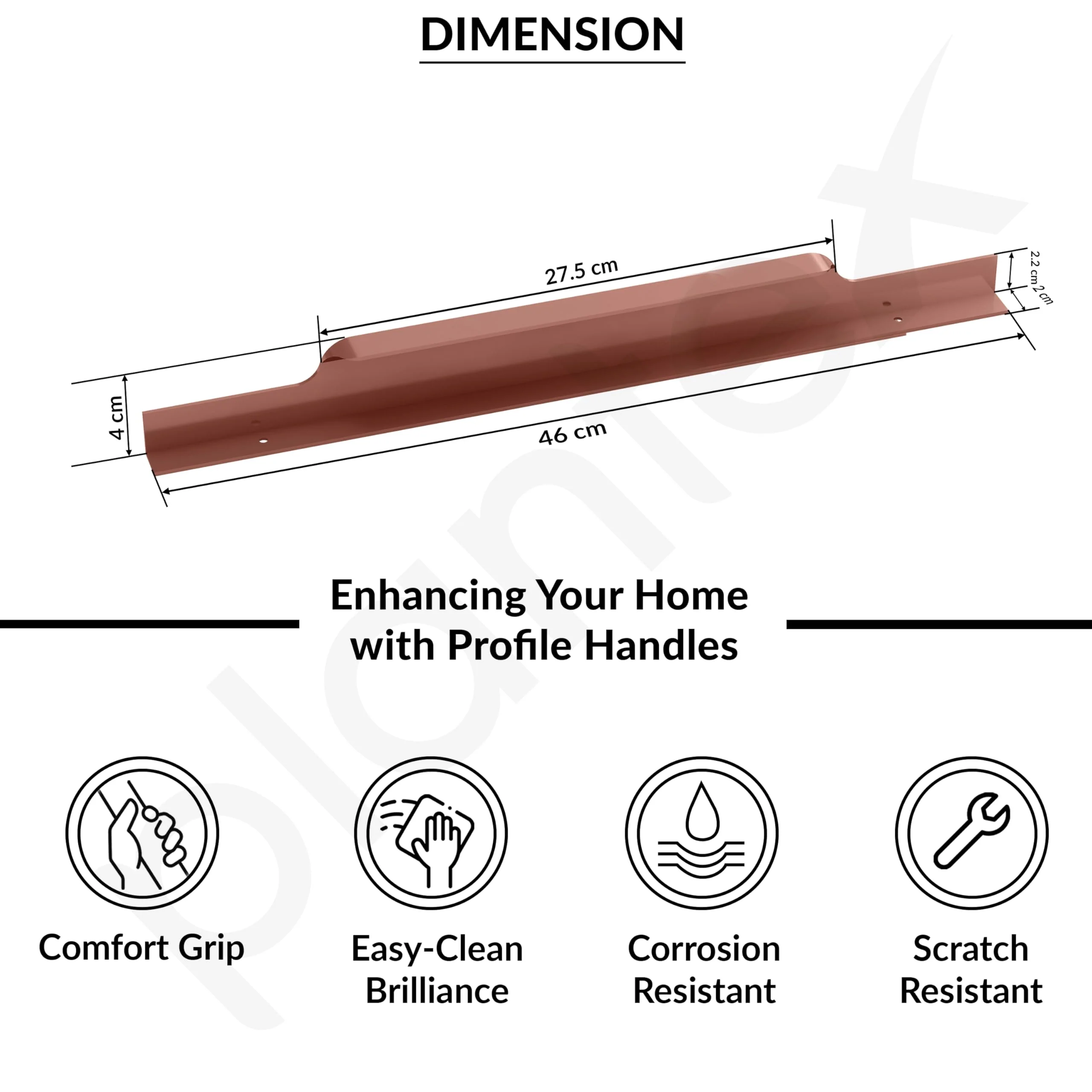 Plantex Profile Handle for Kitchen Cabinet/18 Inch Alluminium Drawer Profile Handle/Wardrobe Pull Handle for Home/Office/Hotel - Pack of 2 (Rose Gold) - Image 3