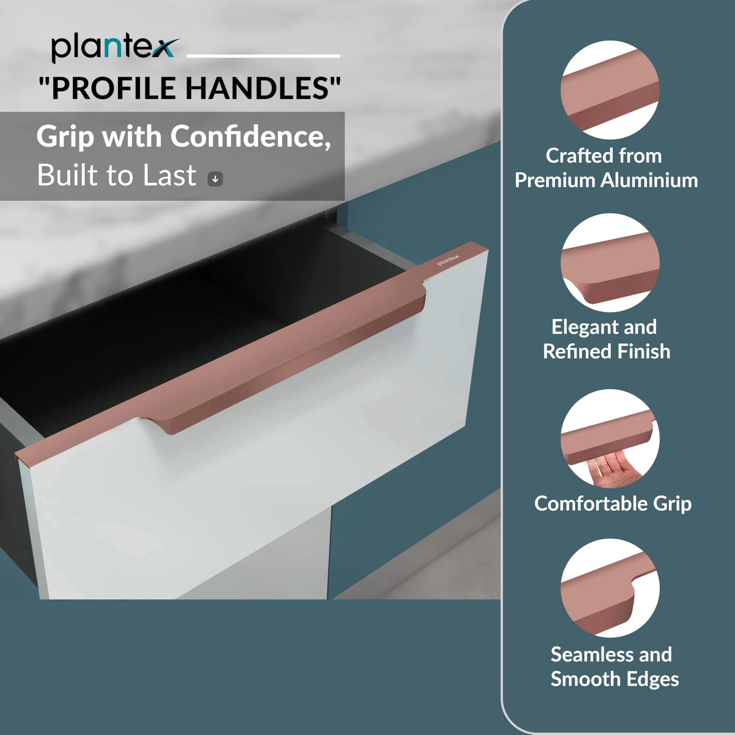 Plantex Profile Handle for Kitchen Cabinet/18 Inch Alluminium Drawer Profile Handle/Wardrobe Pull Handle for Home/Office/Hotel - Pack of 2 (Rose Gold) - Image 4