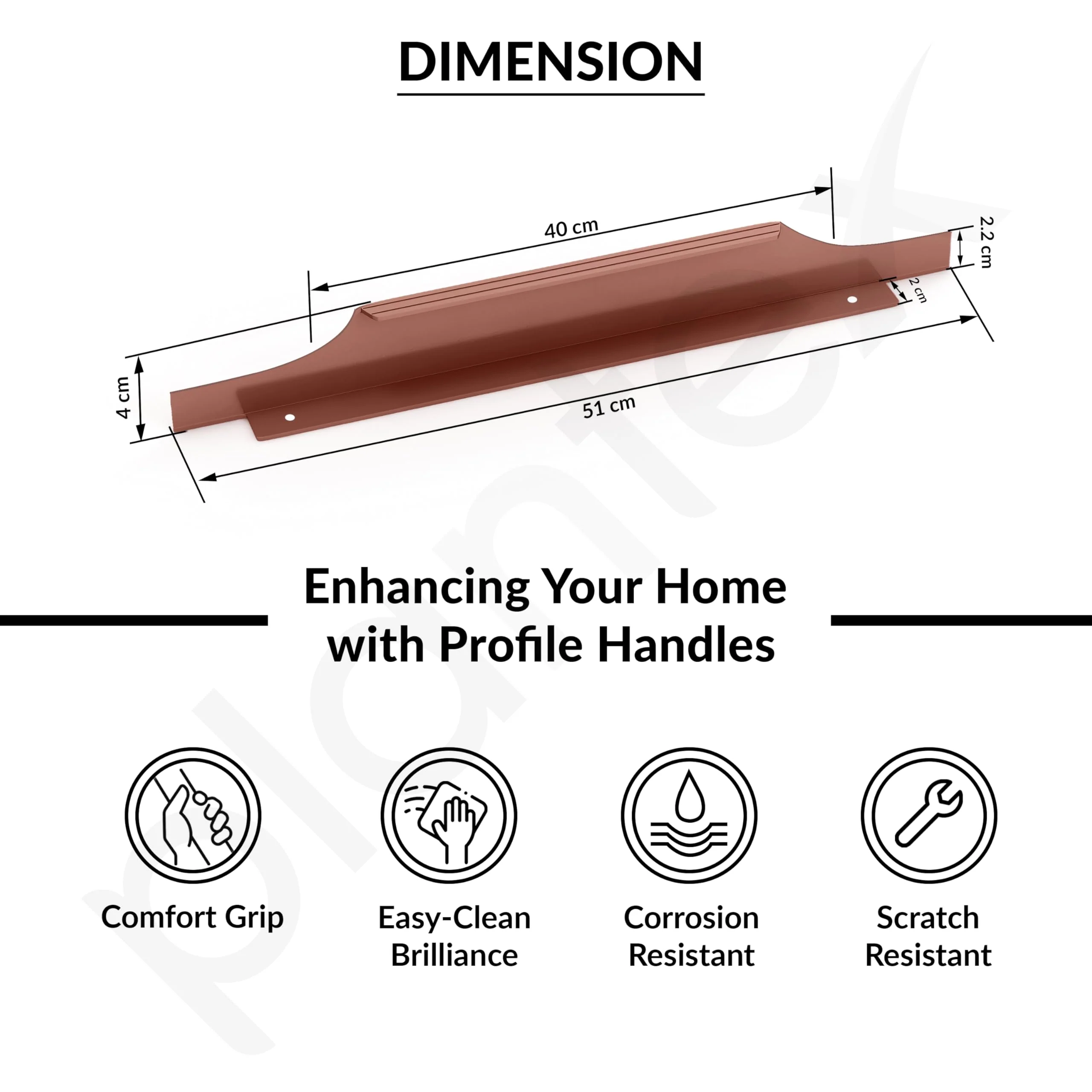 Plantex Profile Handle for Kitchen Cabinet/20 Inch Alluminium Drawer Profile Handle/Wardrobe Pull Handle for Home/Office/Hotel - Pack of 1 (Rose Gold) - Image 3