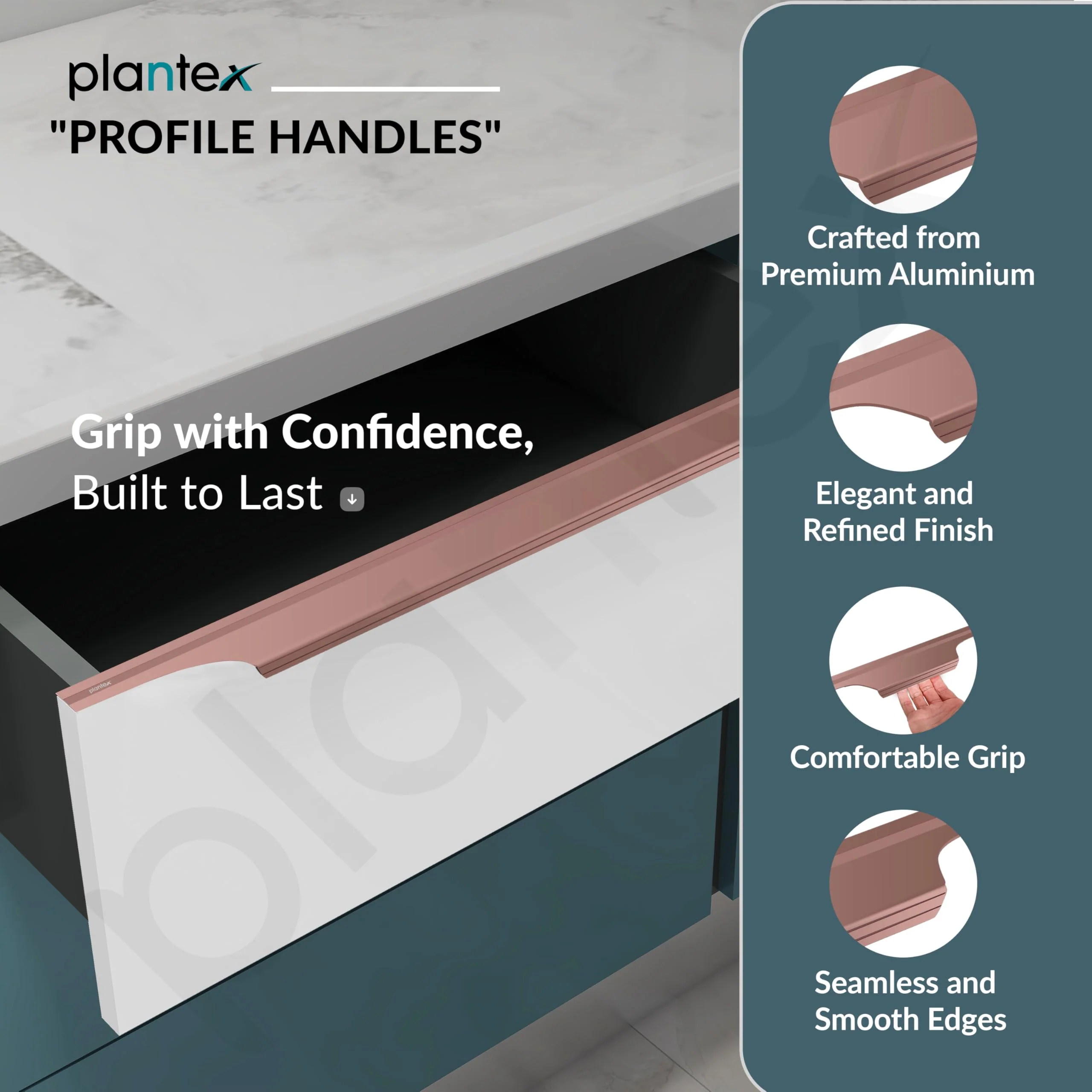 Plantex Profile Handle for Kitchen Cabinet/24 Inch Alluminium Drawer Profile Handle/Wardrobe Pull Handle for Home/Office/Hotel - Pack of 1 (Rose Gold) - Image 2