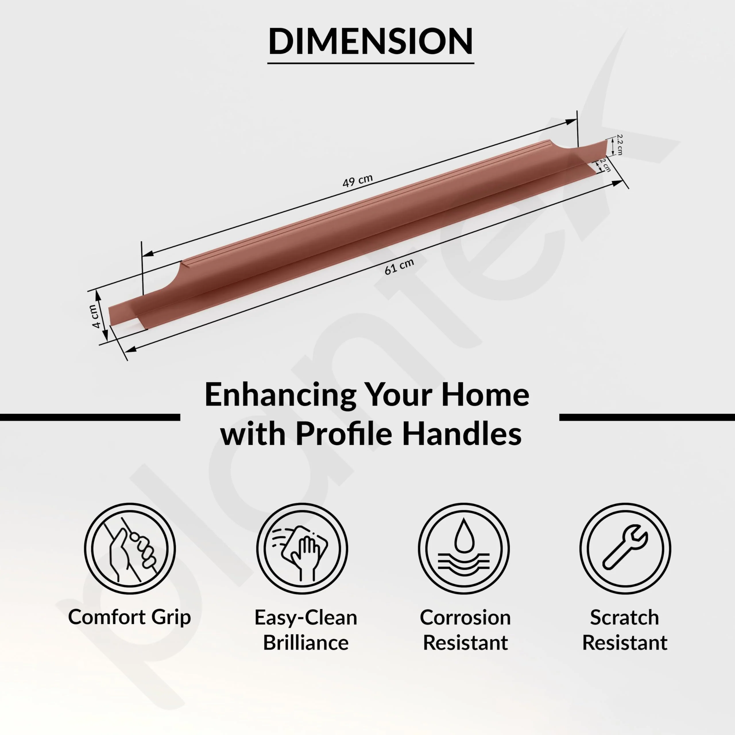 Plantex Profile Handle for Kitchen Cabinet/24 Inch Alluminium Drawer Profile Handle/Wardrobe Pull Handle for Home/Office/Hotel - Pack of 1 (Rose Gold) - Image 3