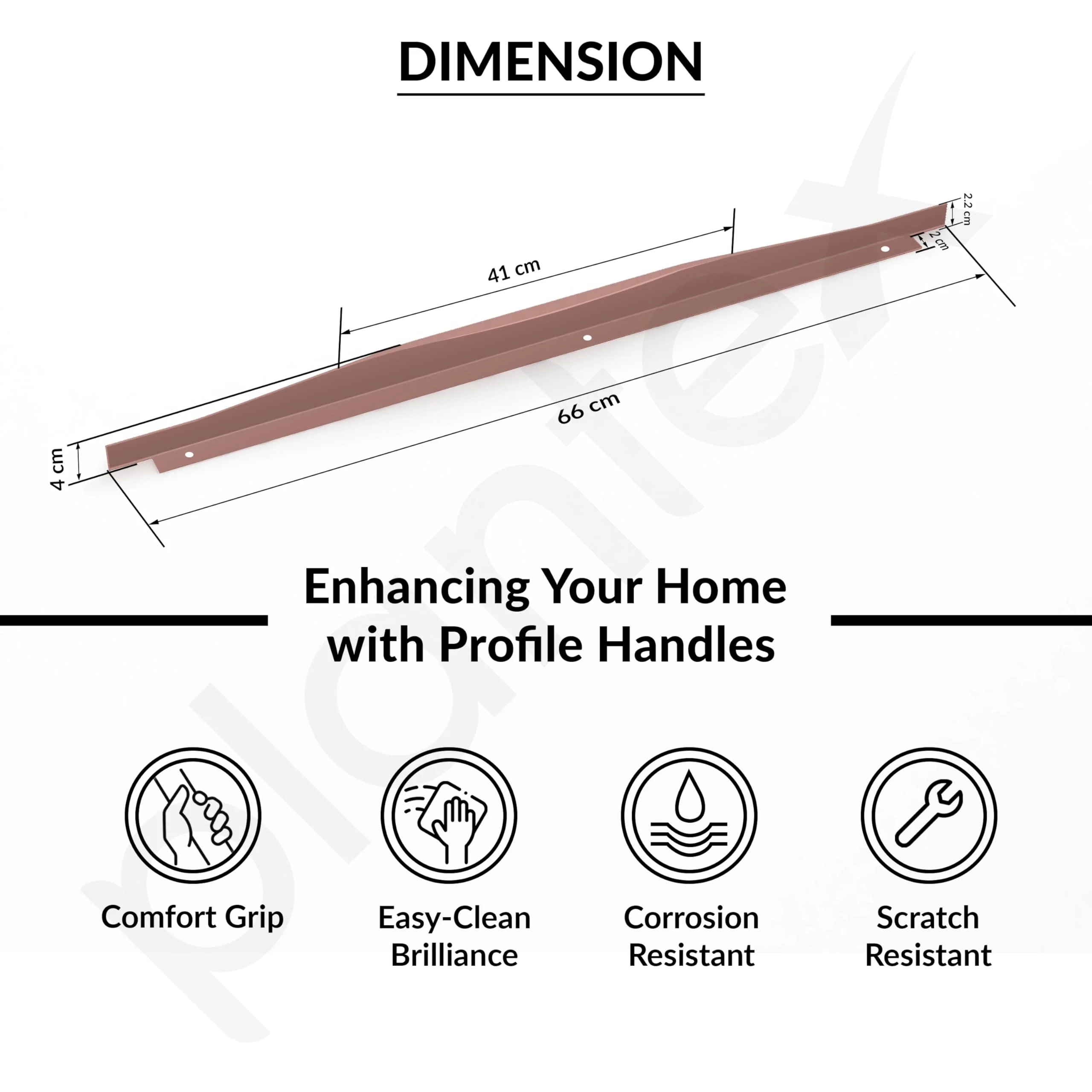Plantex Profile Handle for Kitchen Cabinet/26 Inch Alluminium Drawer Profile Handle/Wardrobe Pull Handle for Home/Office/Hotel - Pack of 1 (Rose Gold) - Image 3