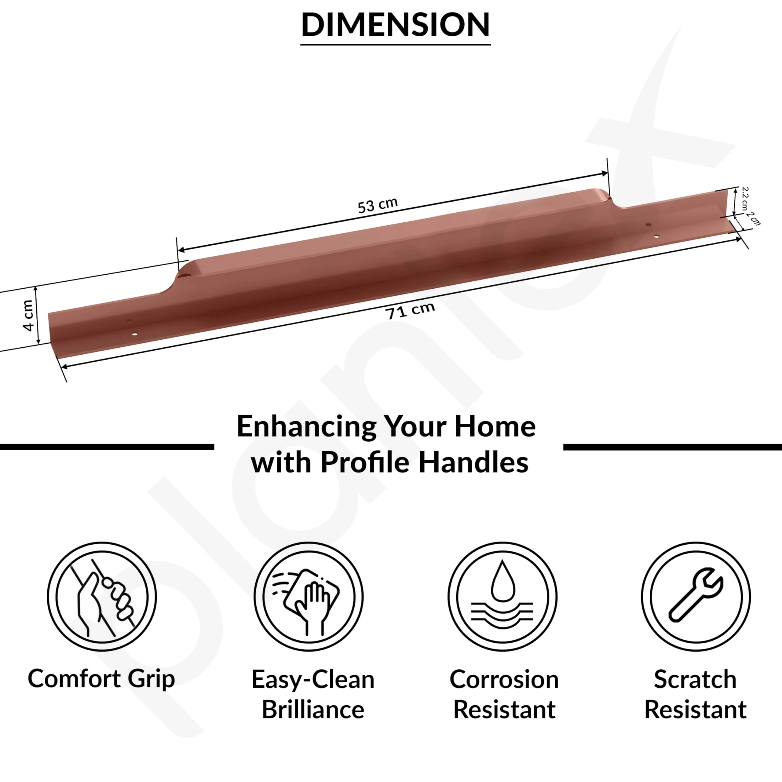 Plantex Profile Handle for Kitchen Cabinet/28 Inch Alluminium Drawer Profile Handle/Wardrobe Pull Handle for Home/Office/Hotel - Pack of 2 (Rose Gold) - Image 3