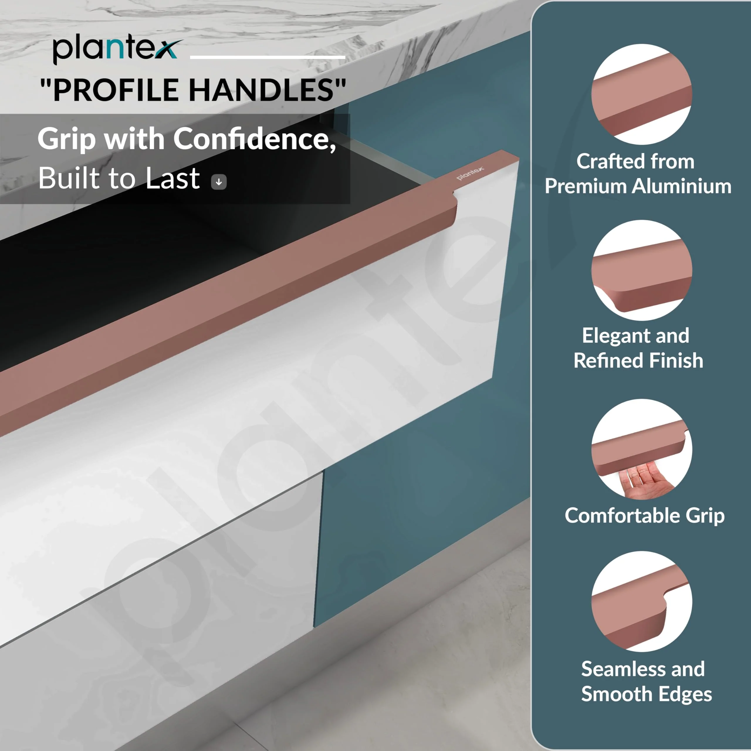 Plantex Profile Handle for Kitchen Cabinet/28 Inch Alluminium Drawer Profile Handle/Wardrobe Pull Handle for Home/Office/Hotel - Pack of 2 (Rose Gold) - Image 4