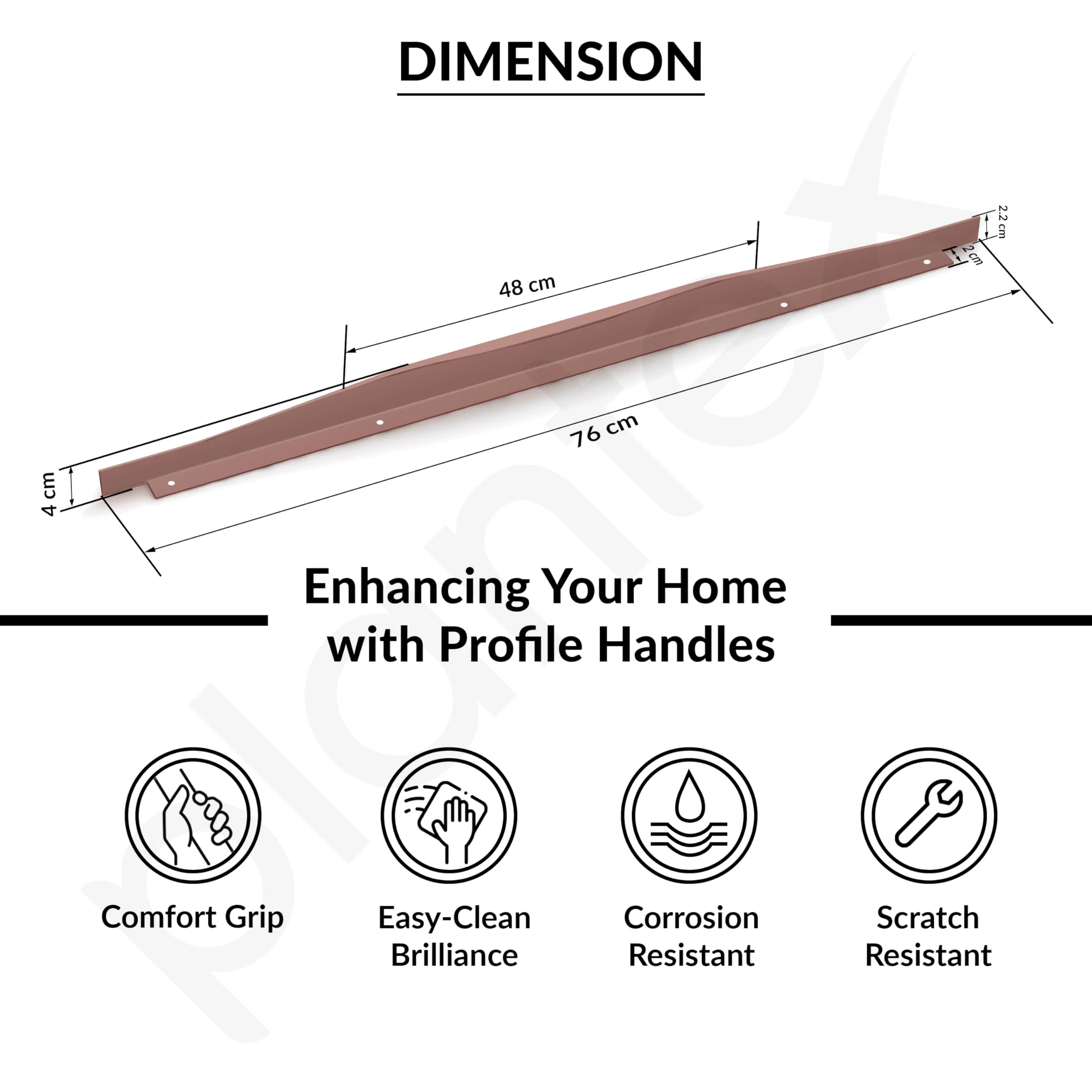 Plantex Profile Handle for Kitchen Cabinet/30 Inch Alluminium Drawer Profile Handle/Wardrobe Pull Handle for Home/Office/Hotel - Pack of 2 (Rose Gold) - Image 3