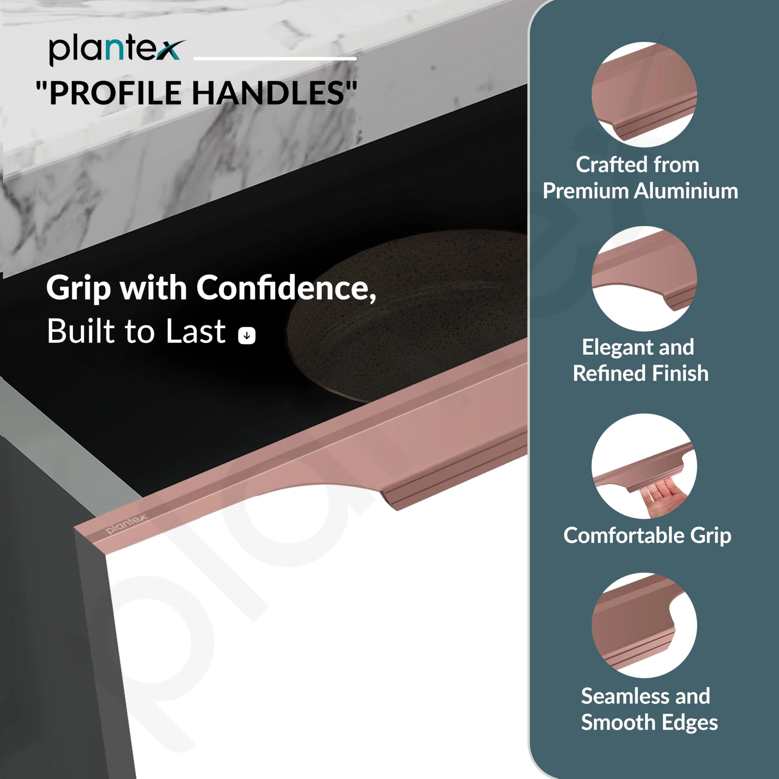 Plantex Profile Handle for Kitchen Cabinet/32 Inch Alluminium Drawer Profile Handle/Wardrobe Pull Handle for Home/Office/Hotel - Pack of 2 (Rose Gold) - Image 2