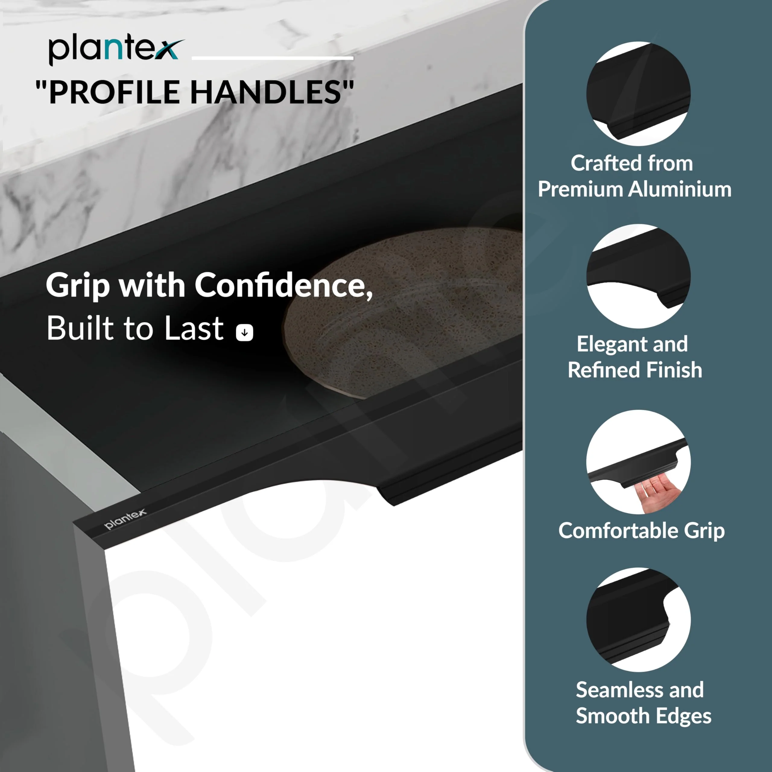 Plantex Profile Handle for Kitchen Cabinet/34 Inch Alluminium Drawer Profile Handle/Wardrobe Pull Handle for Home/Office/Hotel - Pack of 2 (Black) - Image 2
