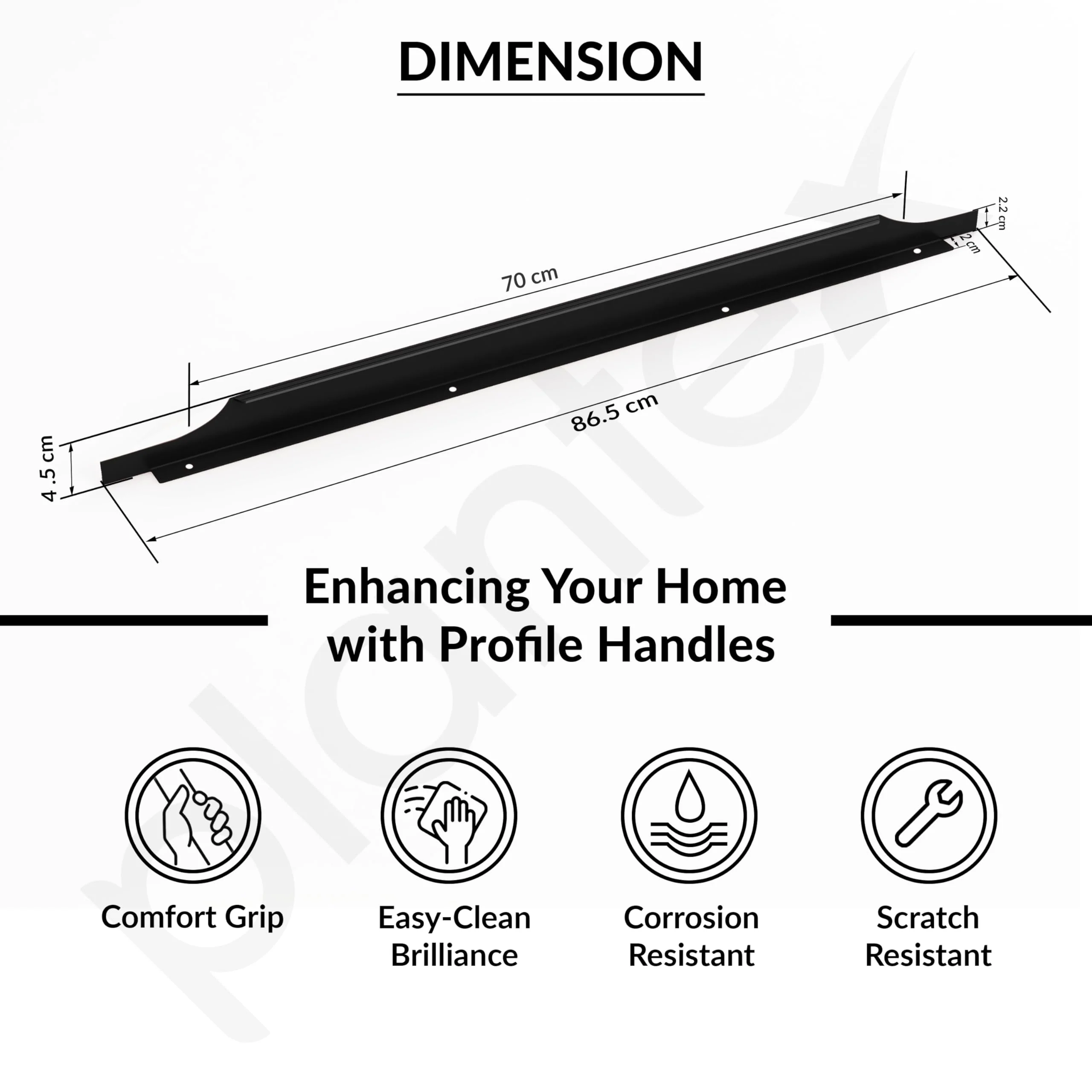 Plantex Profile Handle for Kitchen Cabinet/34 Inch Alluminium Drawer Profile Handle/Wardrobe Pull Handle for Home/Office/Hotel - Pack of 2 (Black) - Image 3