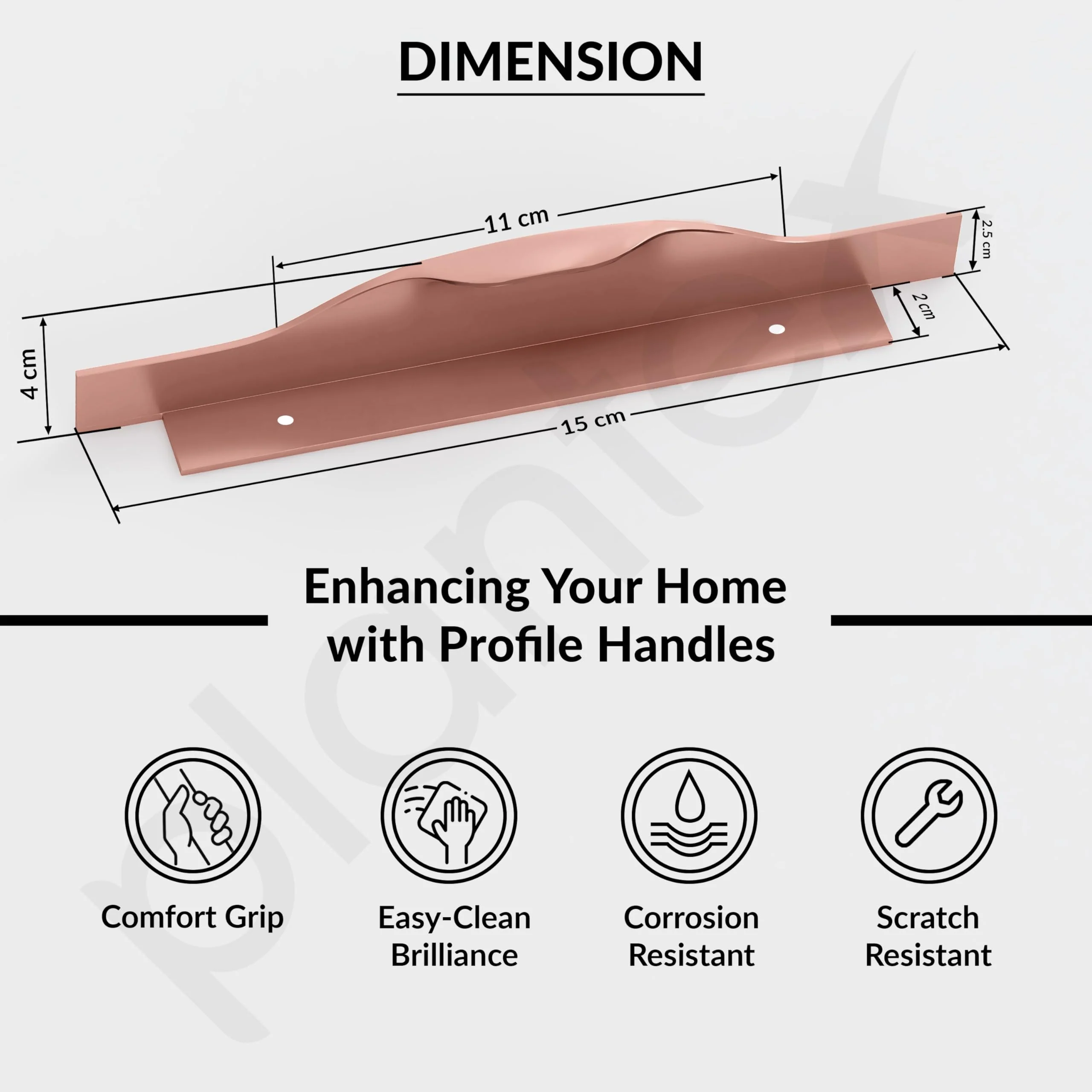 Plantex Profile Handle for Kitchen Cabinet/6 Inch Alluminium Drawer Profile Handle/Wardrobe Pull Handle for Home/Office/Hotel - Pack of 1 (Rose Gold) - Image 3