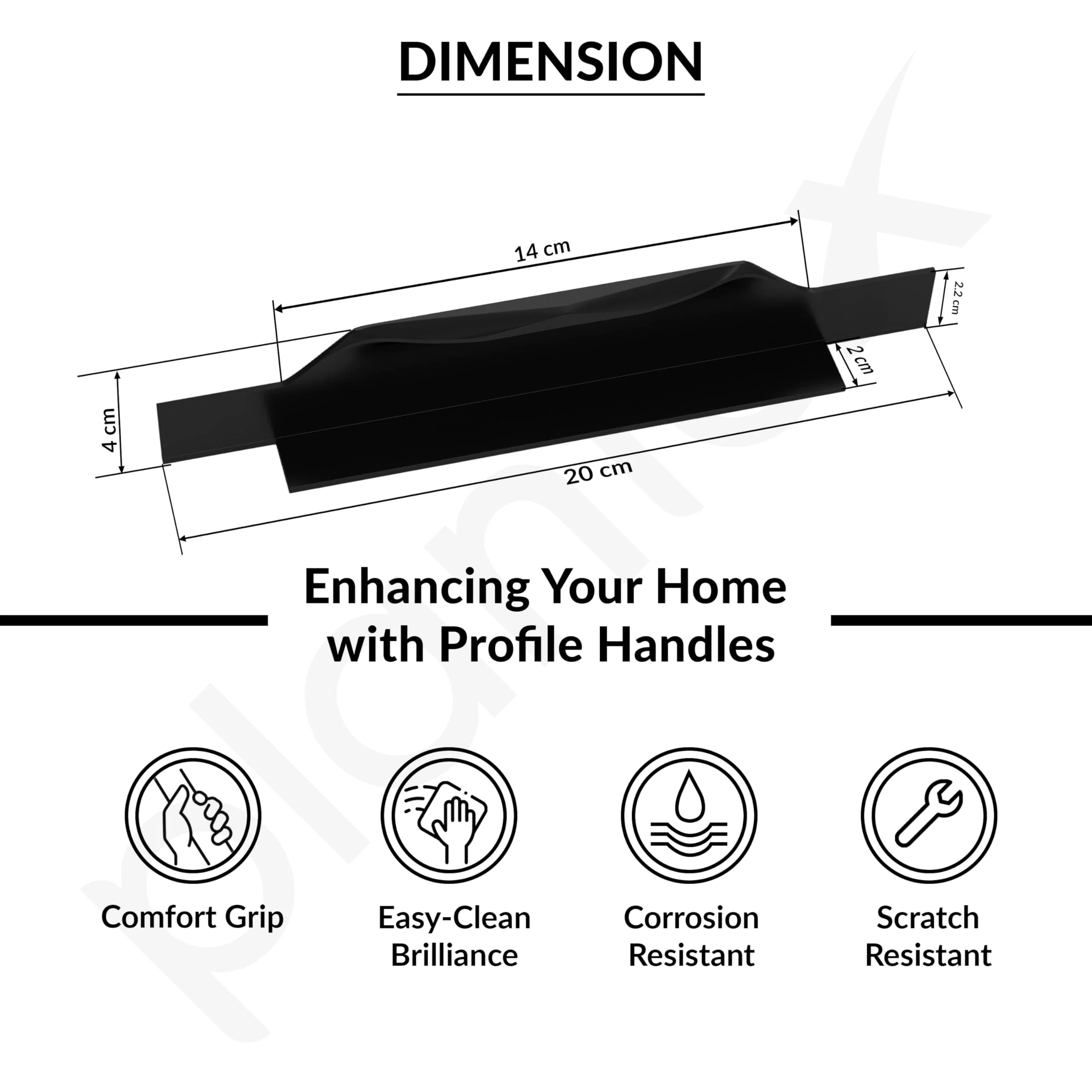Plantex Profile Handle for Kitchen Cabinet/8 Inch Alluminium Drawer Profile Handle/Wardrobe Pull Handle for Home/Office/Hotel - Pack of 1 (Black) - Image 3