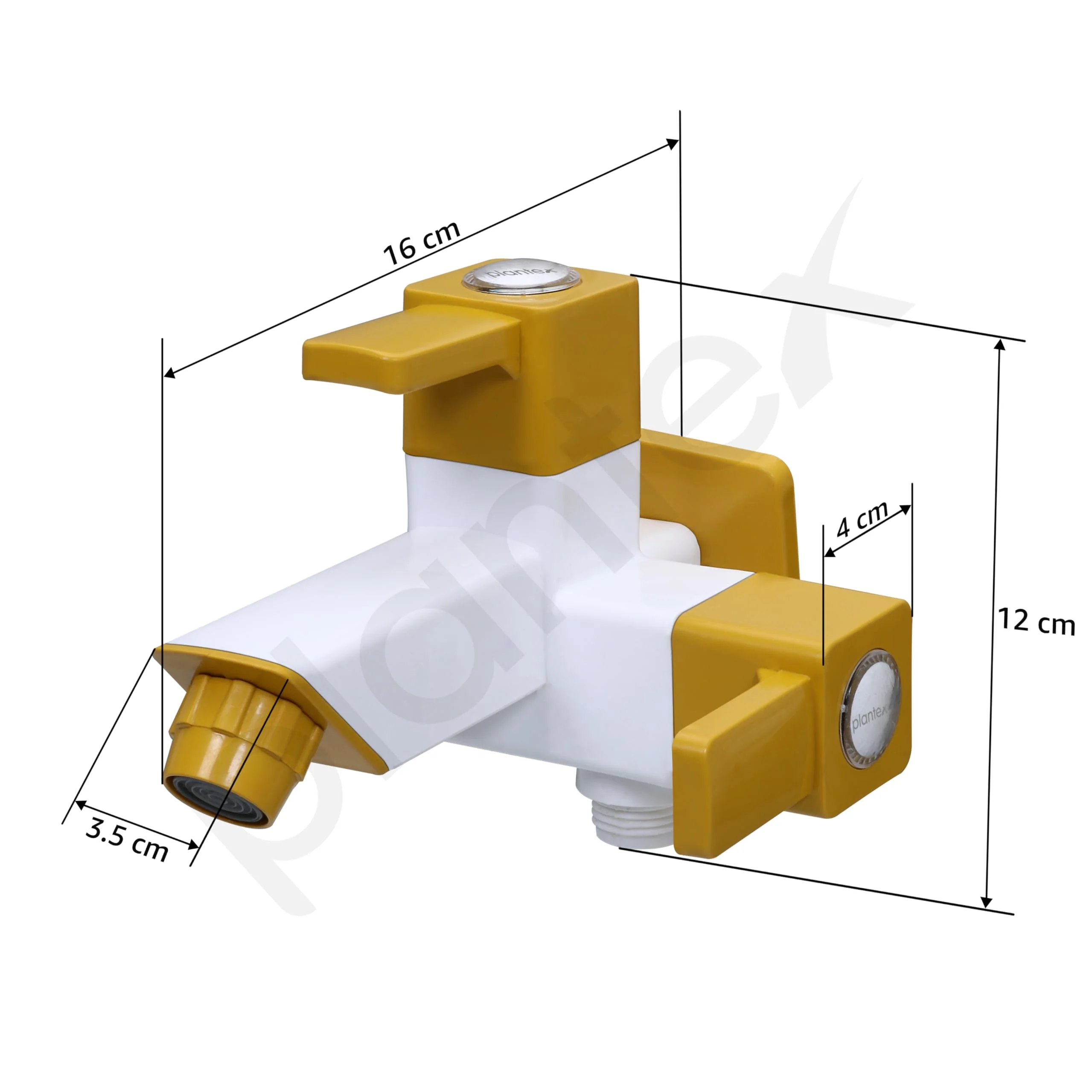 Plantex PTMT EDS-127 2 In 1 Painted Tap For Bathroom With Plastic Wall Flange & Teflon Tap e/ 2-Way Angle Valve With Attachment For Health Faucet (Yellow & White) - Image 3