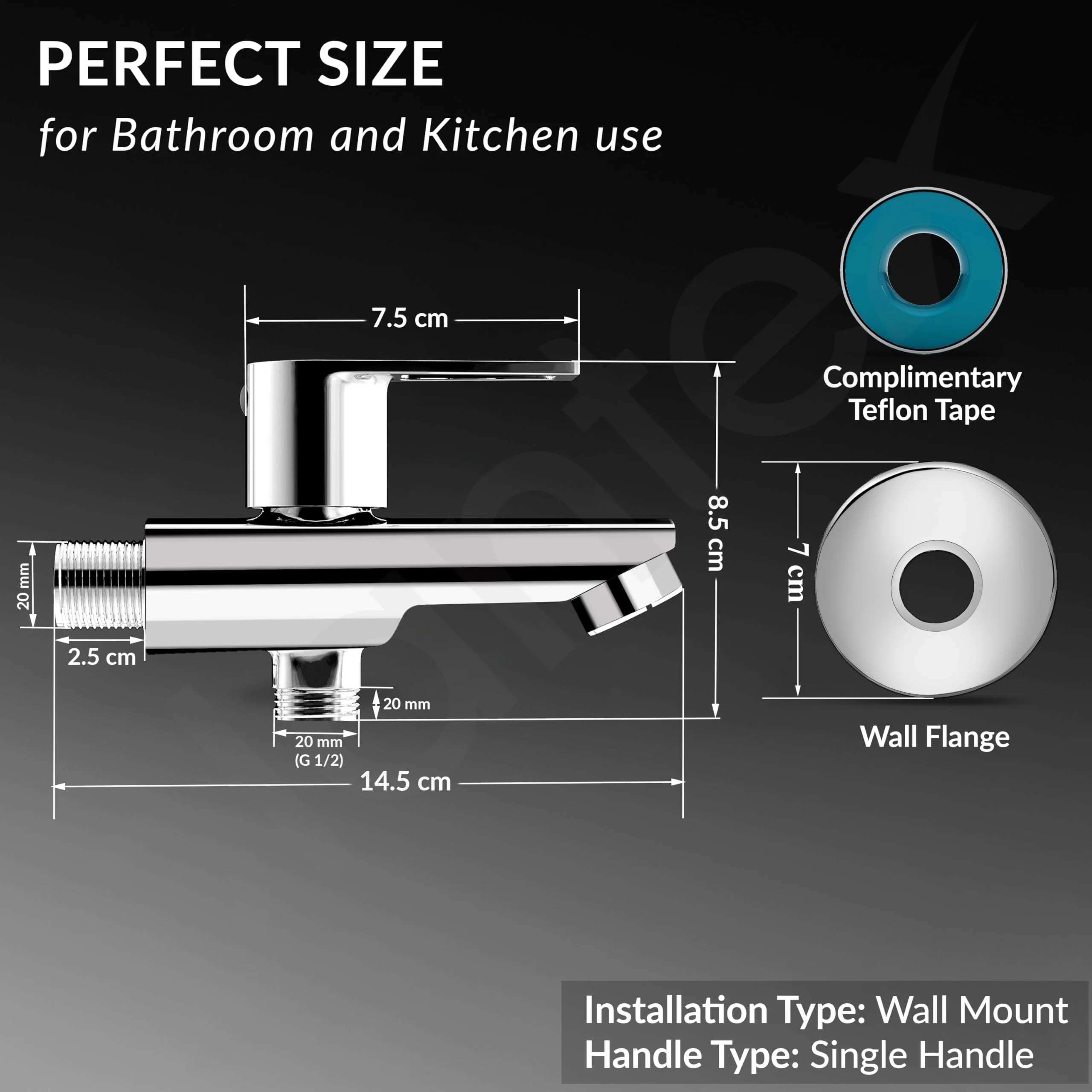 Plantex Pure Brass 2 in 1 Tap for Washing Machine/2-Way Bib Cock for Bathroom with Brass Wall Flange & Teflon Tape - (Chrome) - Image 5