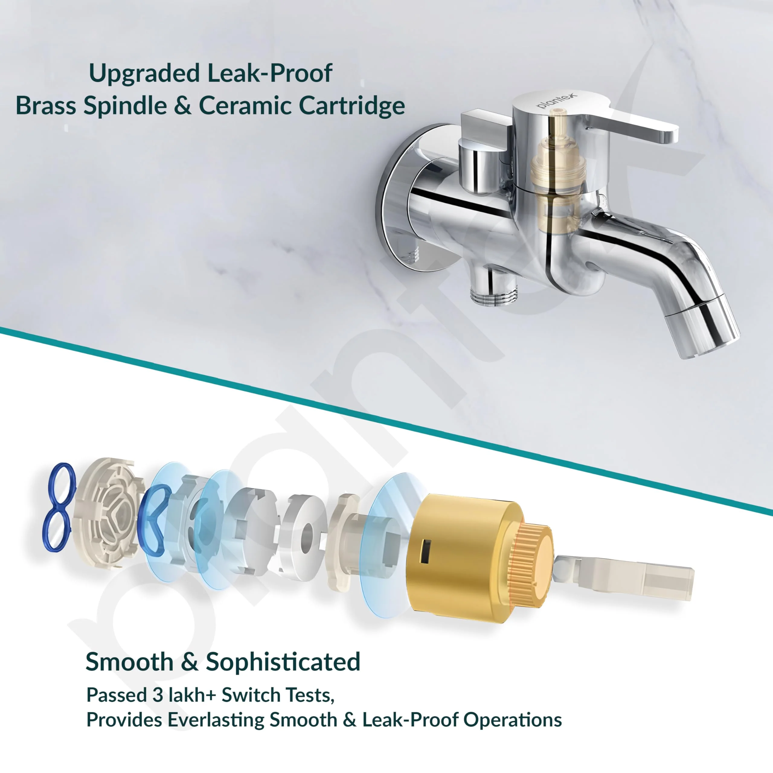 Plantex Pure Brass 2 in 1 Tap for Washing Machine with Water Saving Aerator/2-Way Bib Cock for Bathroom with Brass Wall Flange & Teflon Tape (ORE-1405, Chrome) - Image 4