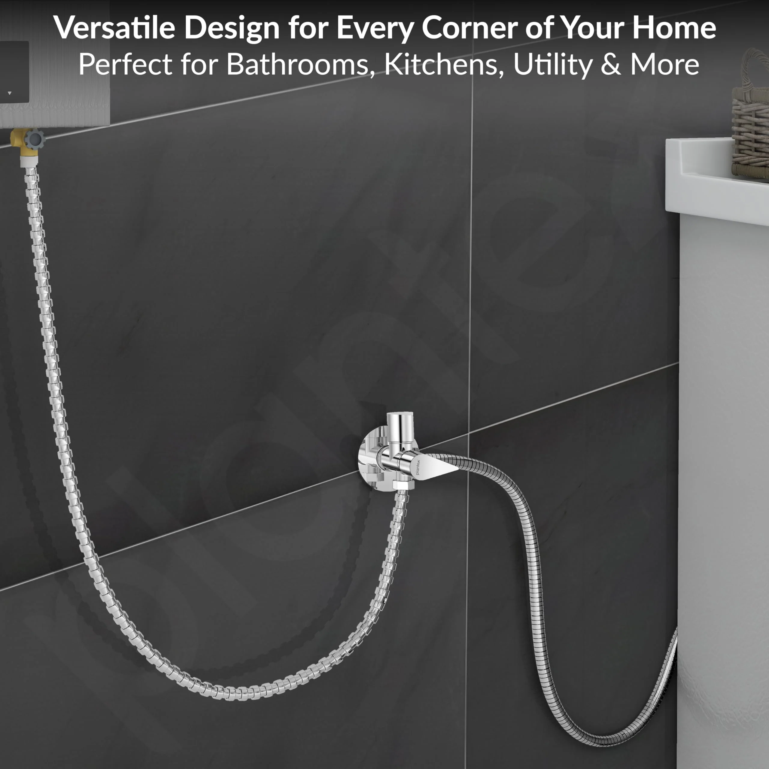 Plantex Pure Brass 2-Way Angle Valve Tap for Bathroom with Brass Wall Flange & Teflon Tape- Quarter Turn Tap (PAC-1808-Chrome Finish) - Image 6
