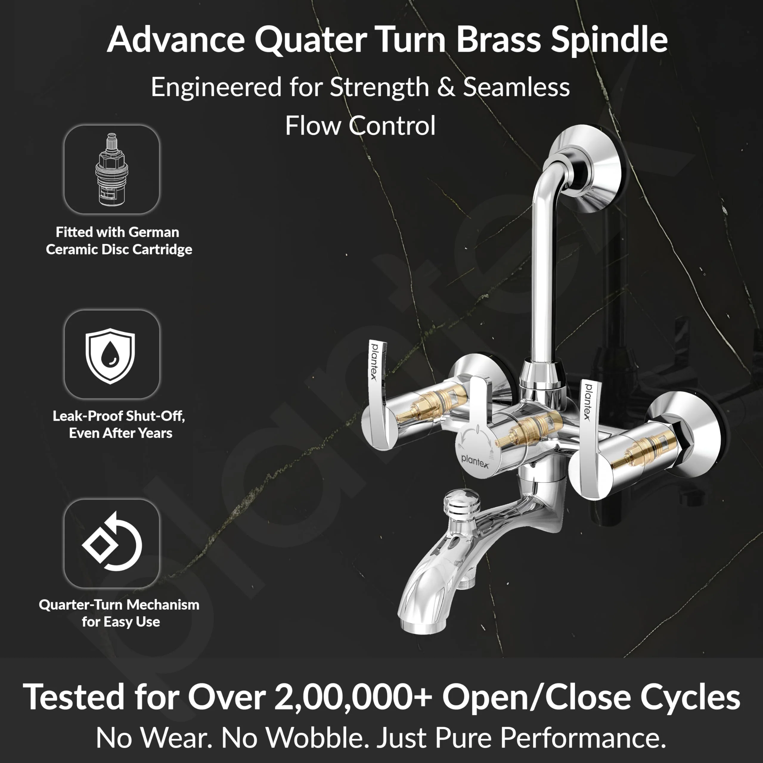 Plantex Pure Brass 3 In 1 Wall Mixer for Bathroom with L-Bend Provision for Overhead and Hand Shower/Water Saving Nozzle for Mixer Tap with Brass Wall Flange (Aq-1419-Chrome) - Image 3