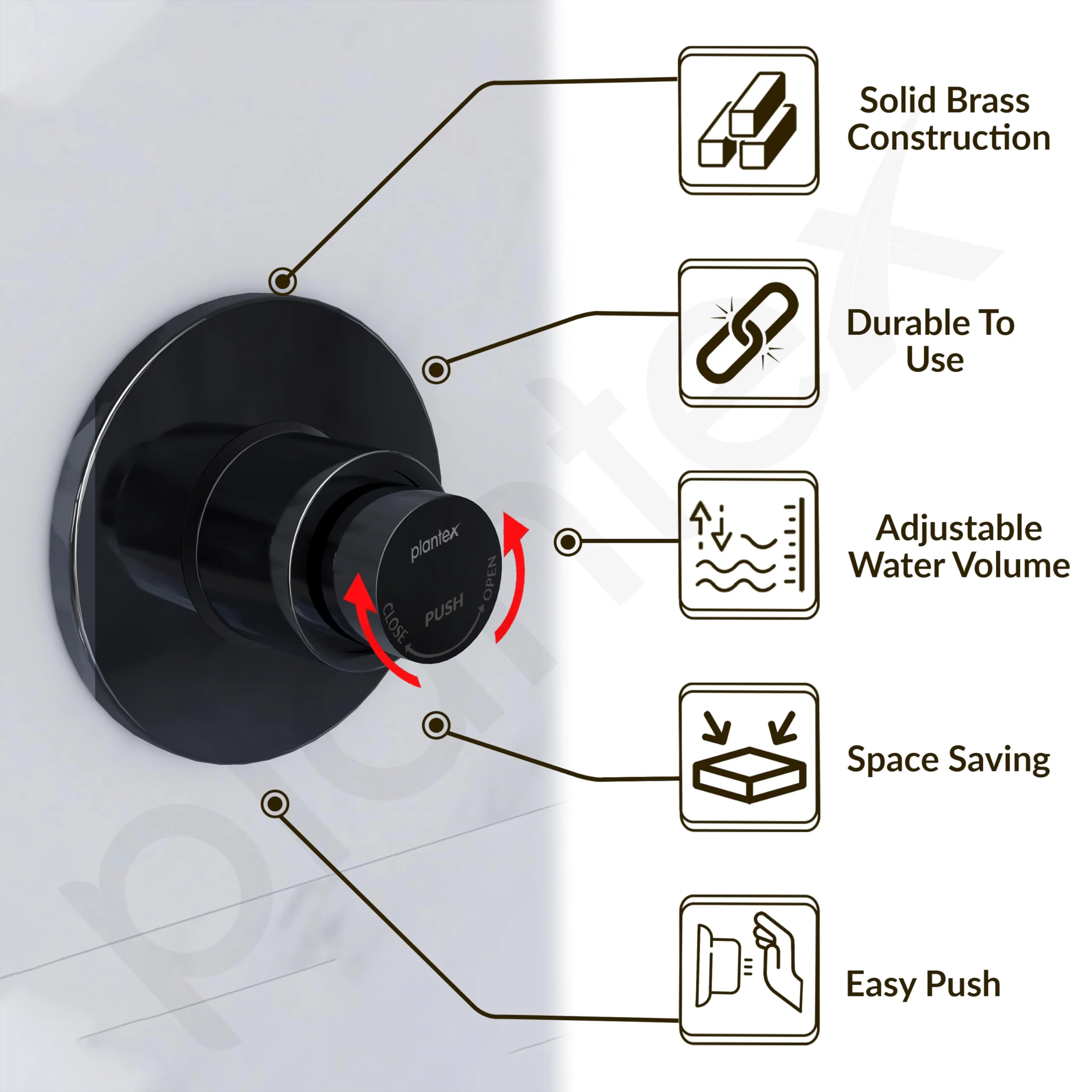 Plantex Pure Brass 40mm Thread Diameter Metropole Flush Valve for Toilet/Toilet Flush/Flush Valve for Urinal Commercial and Residential Use -(ALD-1302-Black) - Image 6