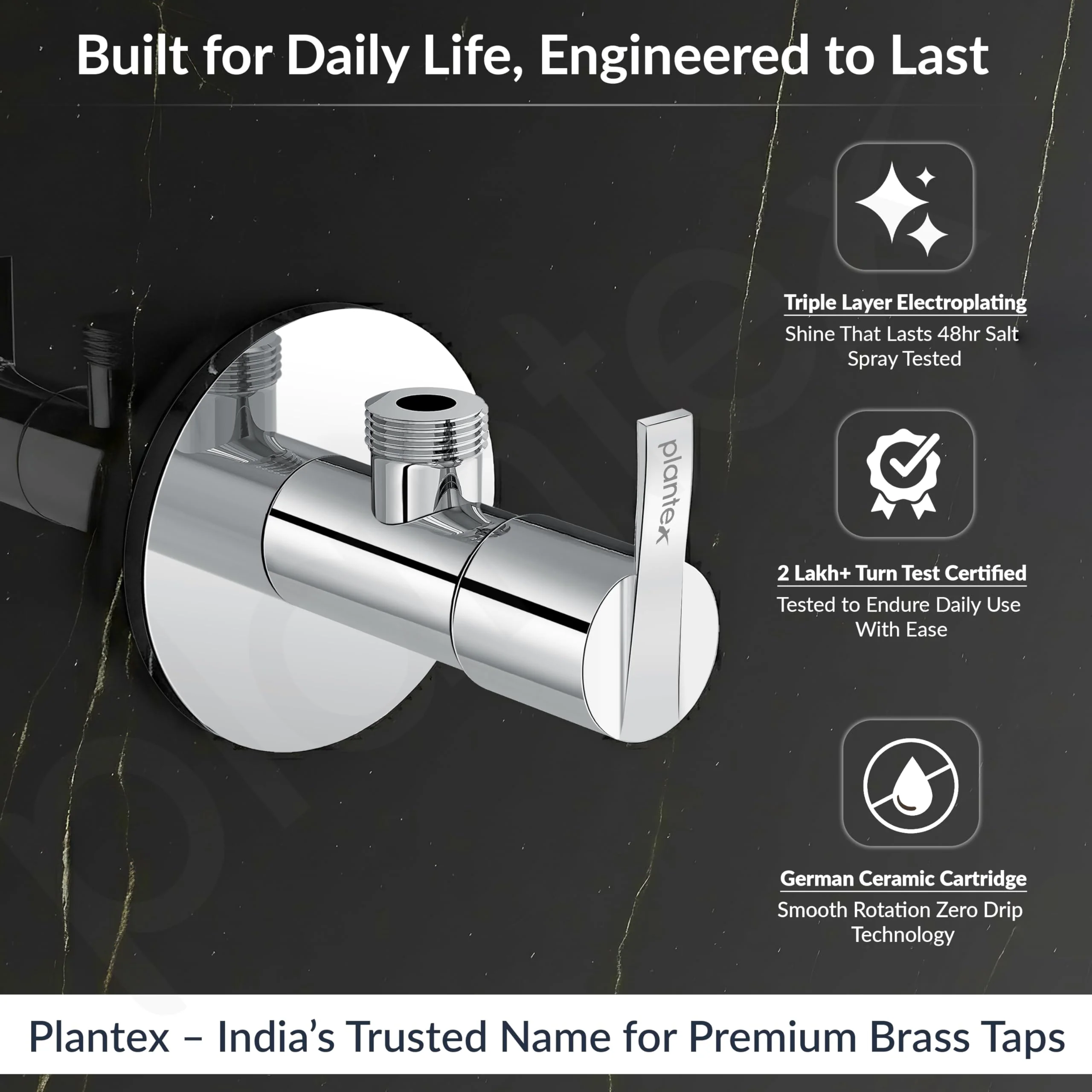 Plantex Pure Brass Angle Valve for Bathroom with Brass Wall Flange and Teflon Tape/Angle Cocke for Bathroom-7 Year Warranty by Plantex [AQ-1405-Mirror Chrome] - Image 2