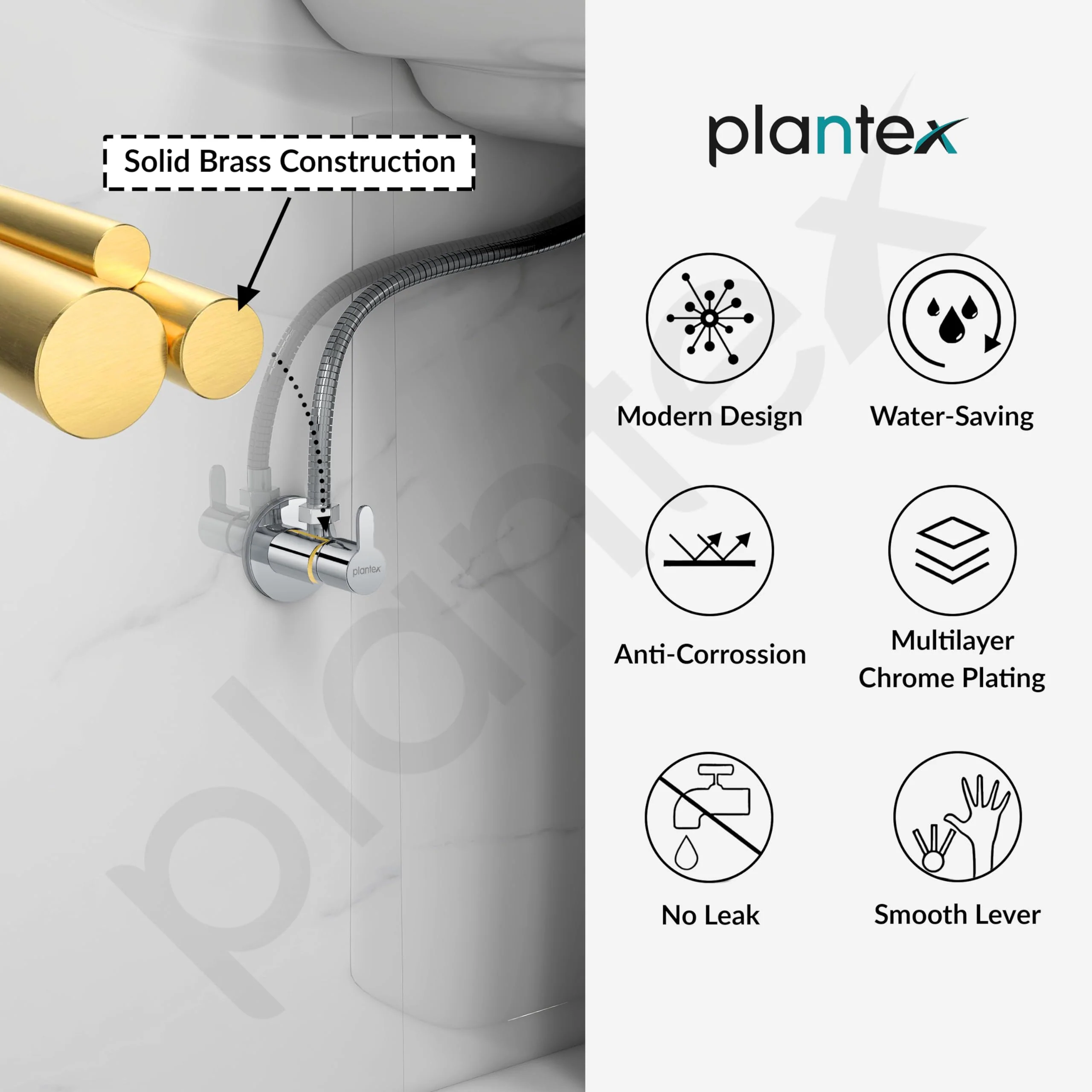Plantex Pure Brass Angle Valve with Brass Wall Flange & Teflon Tape for Bathroom/Kitchen/Wash Basin- [FLO-805-Pack of 2-Chrome] - Image 4