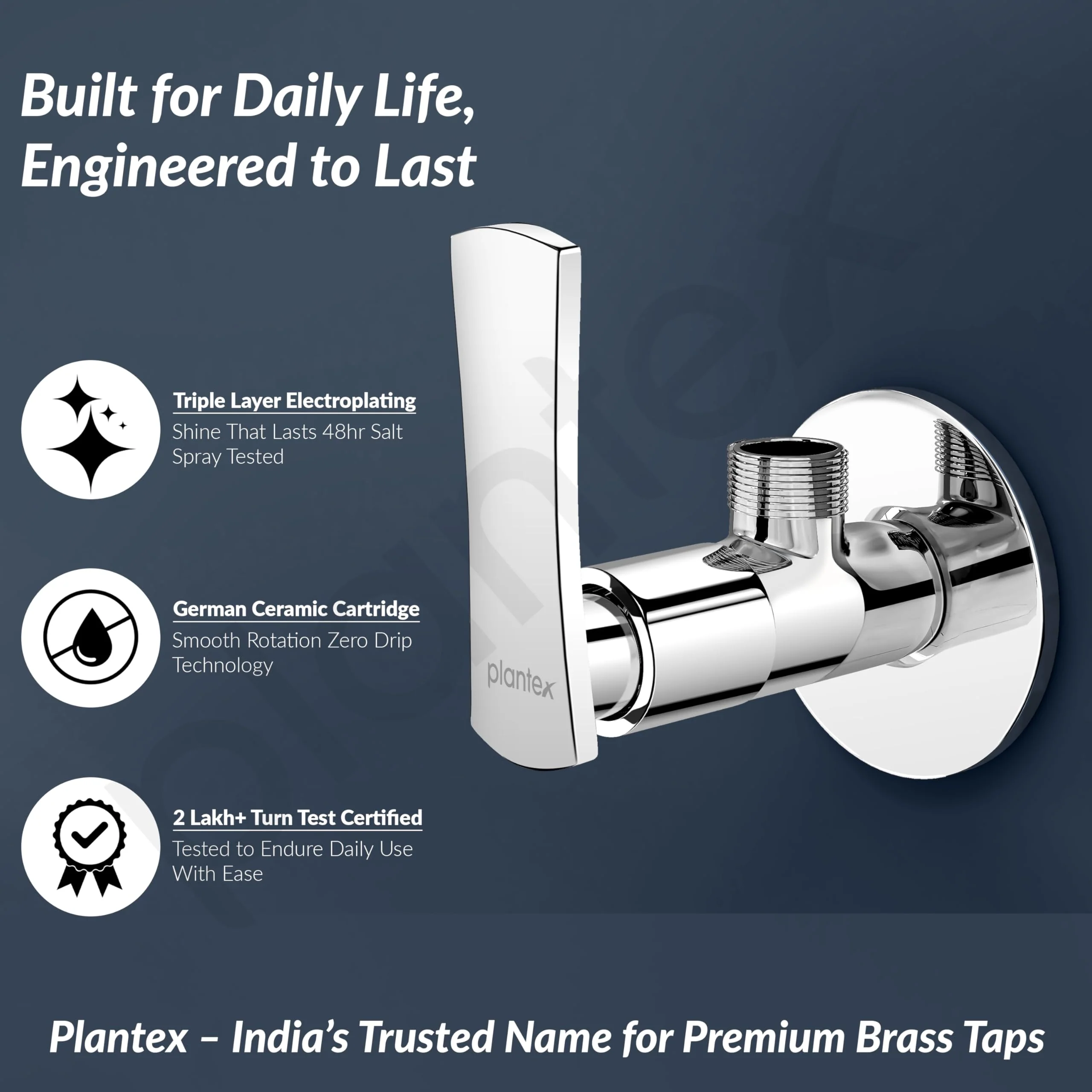 Plantex Pure Brass Angular Stop Cock/Stop Cock for Bathroom/Angular Valve for Wash Basin Connection with Brass Wall Flange & Teflon Tape - Pack of 1 (3505, Chrome) - Image 4