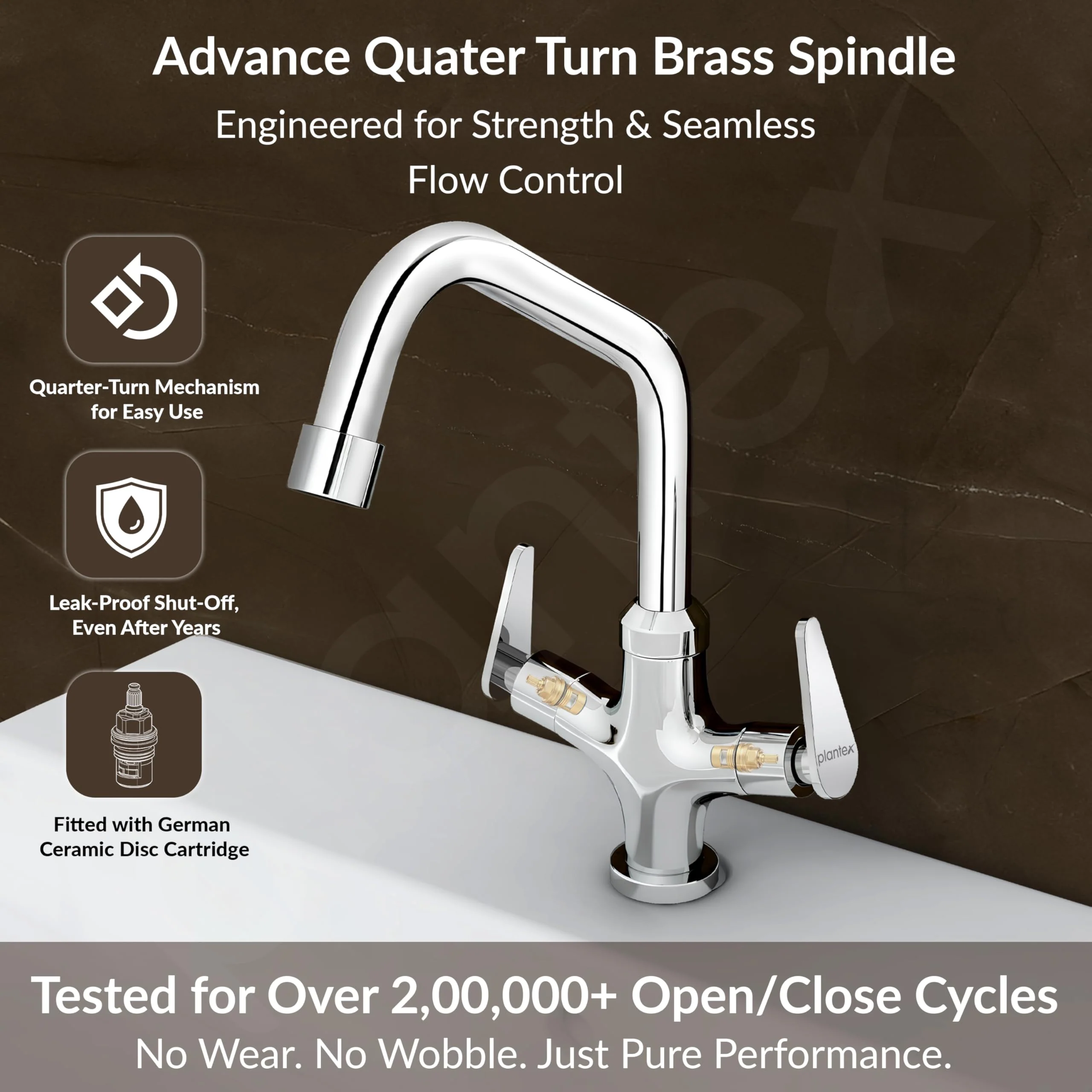 Plantex Pure Brass Basin Mixer Hot & Cold Water Tap/Basin Tap with Teflon Tape/360° Swivel Spout Tap for Wash Basin-7 Year Warranty (LEA-709-Chrome) - Image 3