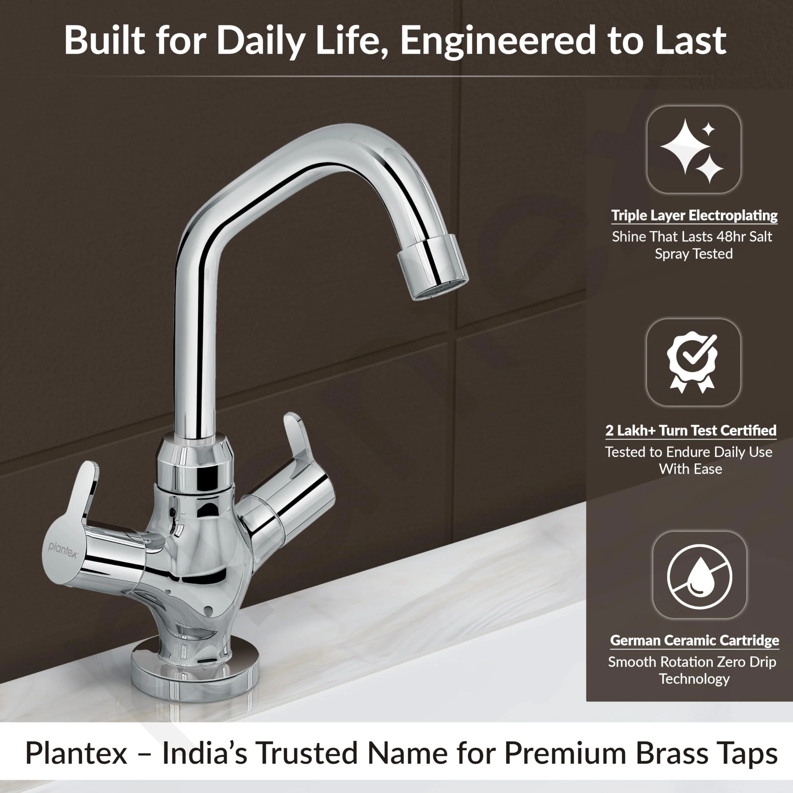Plantex Pure Brass Basin Mixer Tap/Hot and Cold Water Tap with 360ยฐ Swivel Spout/Sink Tap for Kitchen Basin-7 Year Warranty - Image 3
