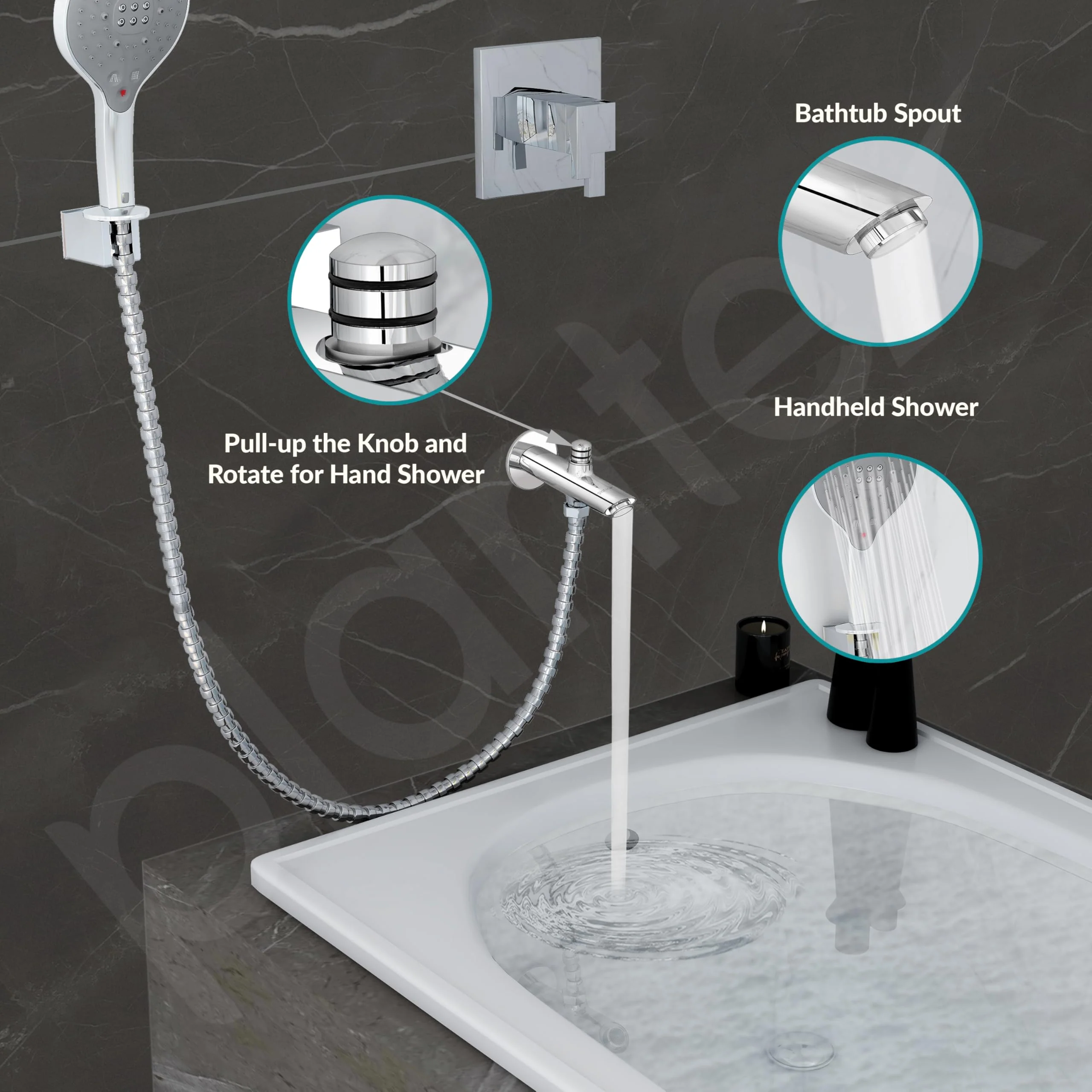 Plantex Pure Brass Bathtub Spout with Brass Wall Flange/Button Attachment for Hand Shower -(BAL-522-Mirror-Chrome) - Image 6