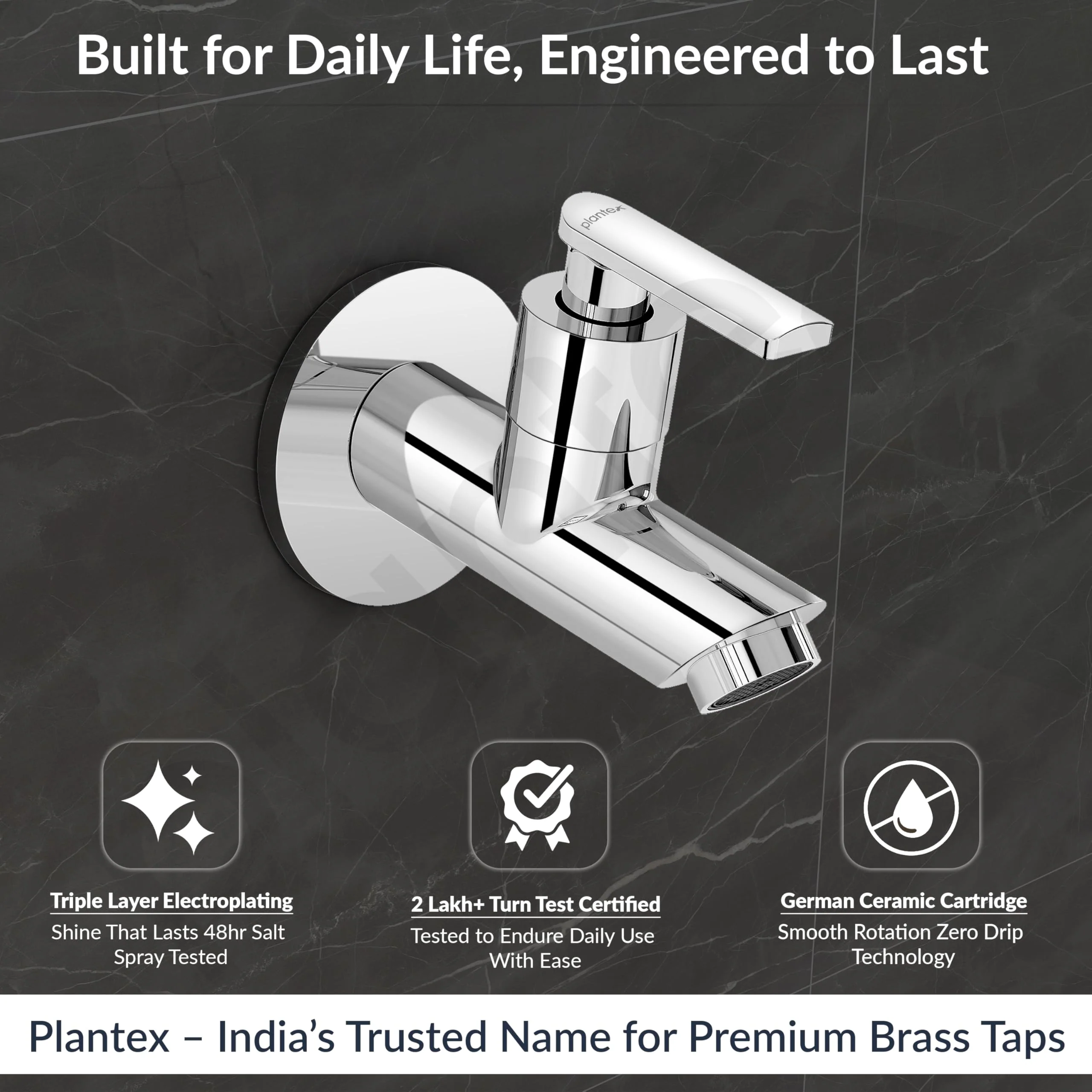 Plantex Pure Brass Bib Tap for Bathroom with Water-Saving Technology Taps/Wall Mount Bib Cock with Wall Flange and Teflon Tape-7 Year Warranty by Plantex (PRI-301 -Chrome Finish) - Image 2