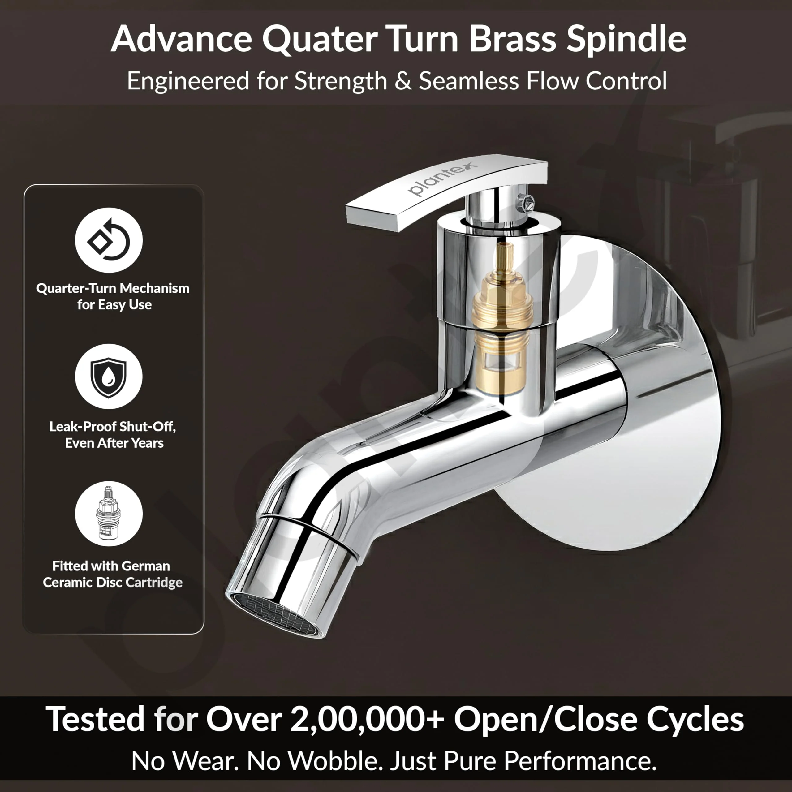 Plantex Pure Brass COL-1002 Long Body Bib Cock for Bathroom with Water Saving Aerator/Wall Mount BibTap with Wall Flange for Bathroom-7 Year Warranty (Chrome) - Image 3
