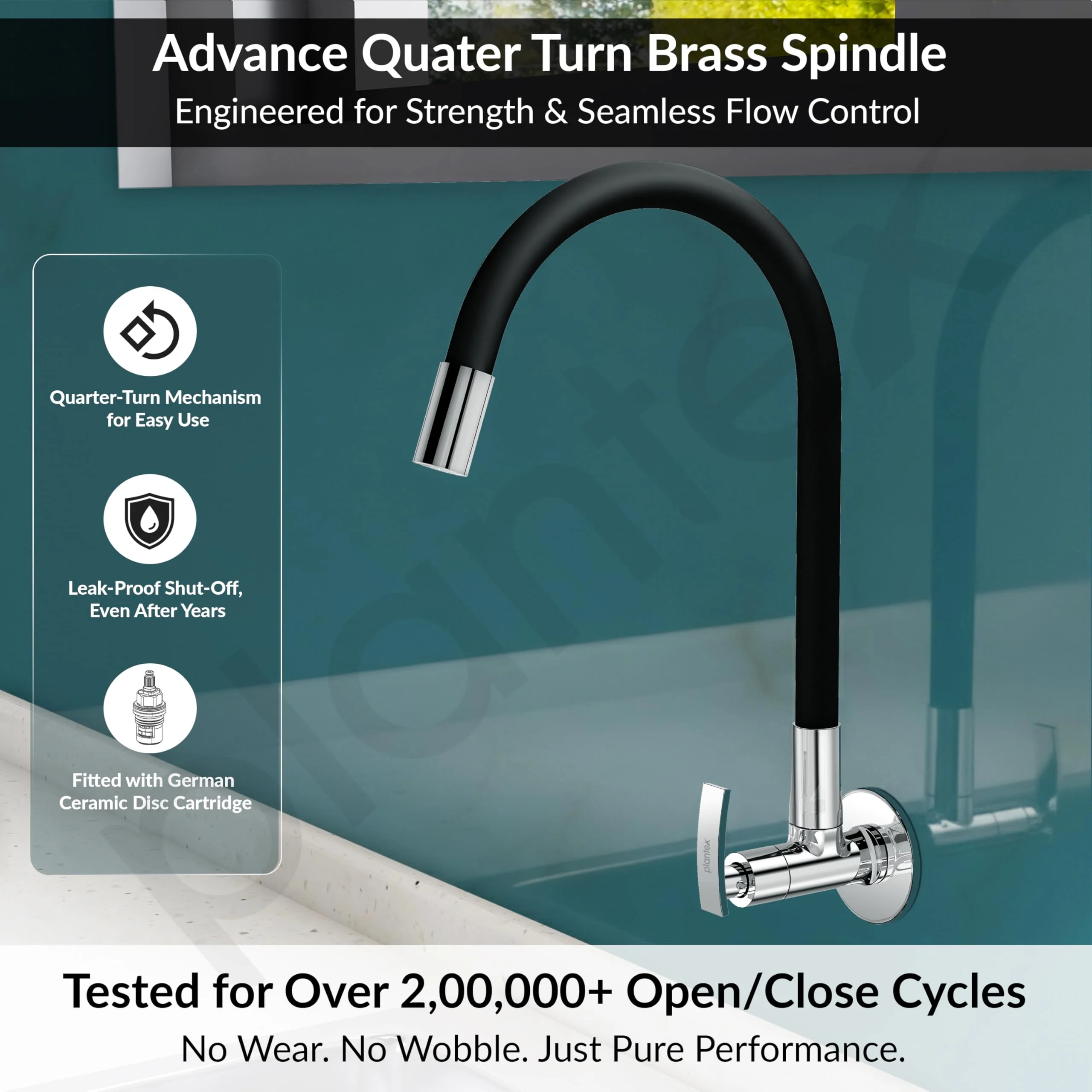 Plantex Pure Brass Kitchen Sink Tap Faucet with Flange and Teflon Tape/360° Swivel Spout for Sink Tap for Kitchen Basin/Flexible Faucet with Water Saving Aerator-7 Year Warranty -(COL-1012 B) - Image 3