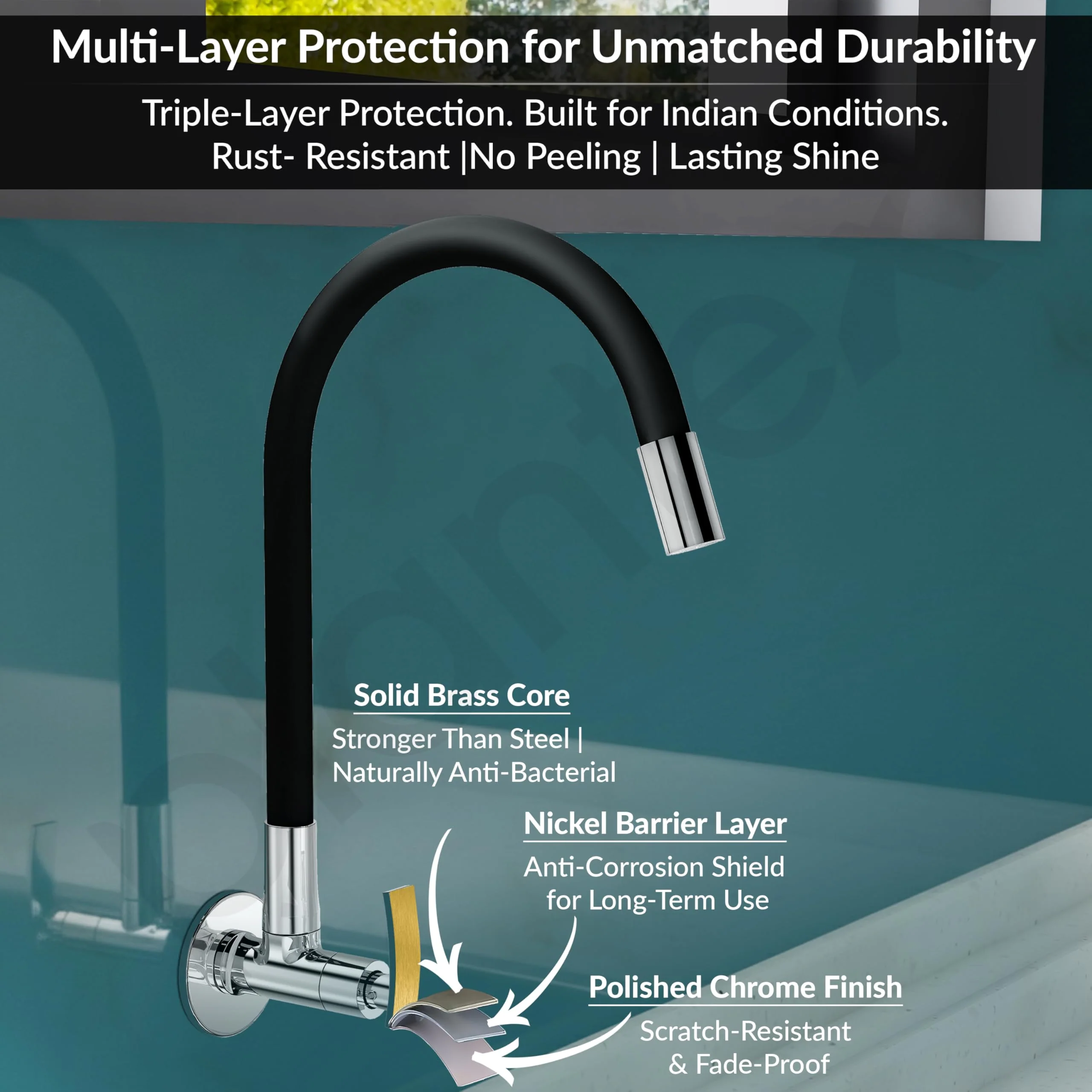 Plantex Pure Brass Kitchen Sink Tap Faucet with Flange and Teflon Tape/360° Swivel Spout for Sink Tap for Kitchen Basin/Flexible Faucet with Water Saving Aerator-7 Year Warranty -(COL-1012 B) - Image 5
