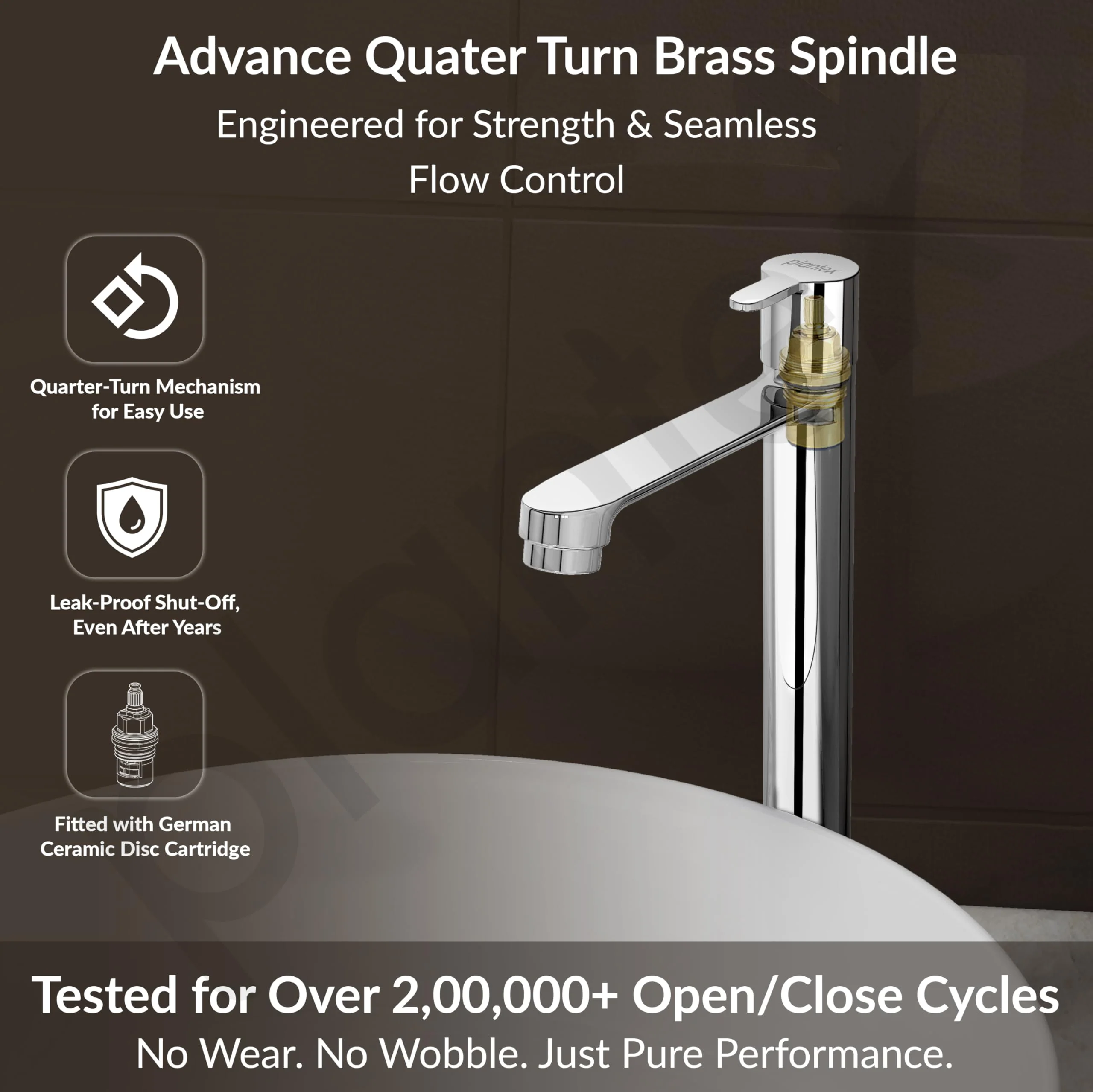 Plantex Pure Brass High Neck Pillar Tap for Wash Basin with Teflon Tape/Tabletop Wash Basin Tap/Pillar Cock with 7 Year Warranty (FLO-804-Mirror Chrome) - Image 3