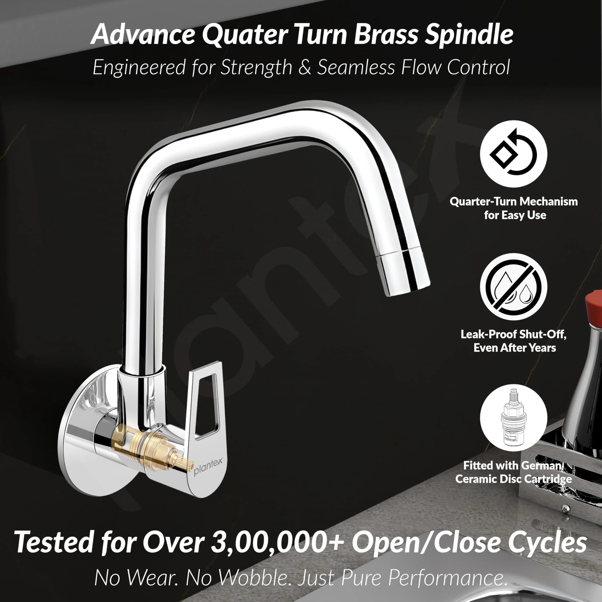 Plantex Pure Brass Kitchen Sink Tap Faucet/Wall Mount Sink Faucet with Wall Flange and Teflon Tape/Water Nal Tap with 360 Swiwel spot with Water Saving nozzel - Pack of 1 (Chrome, 3211) - Image 2
