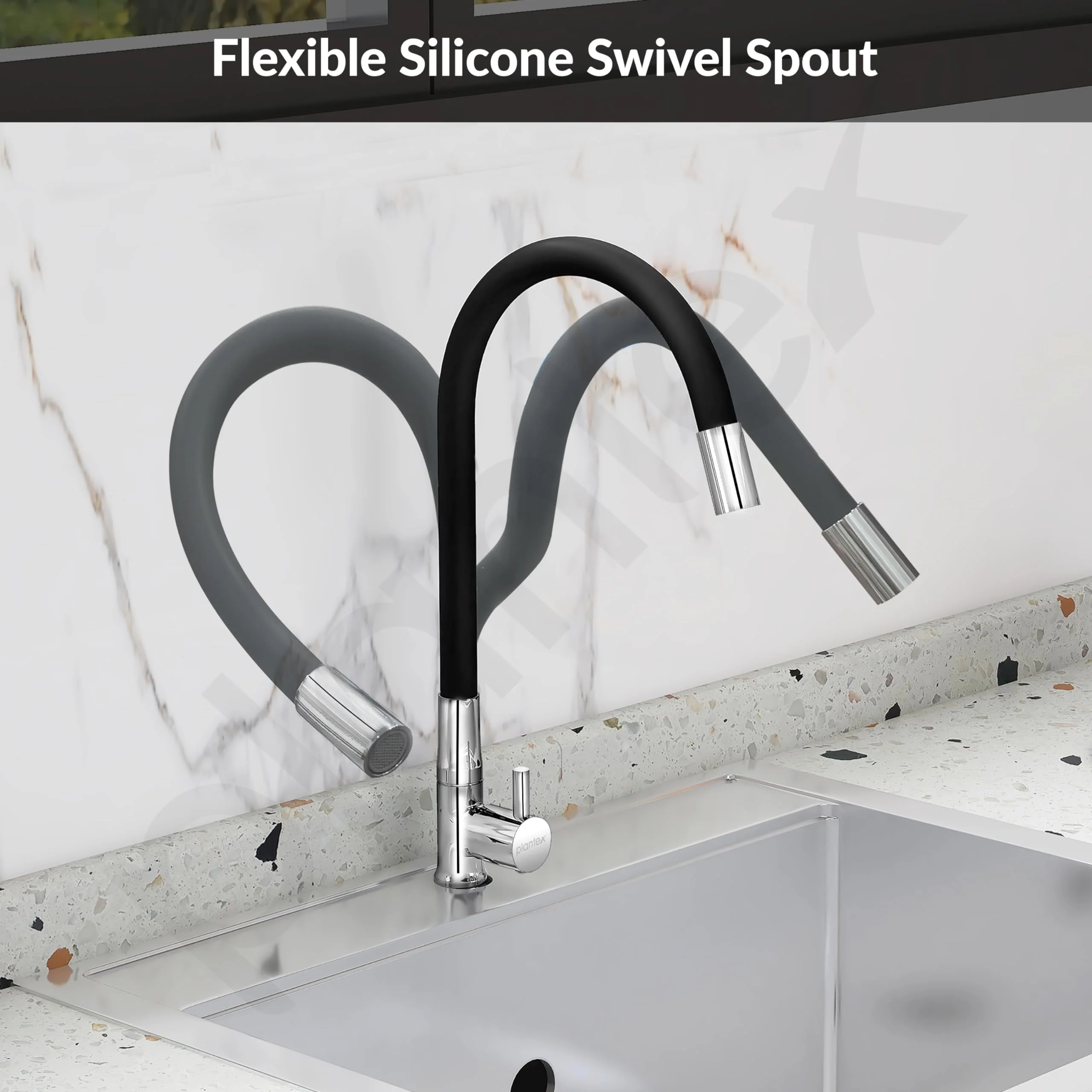 Plantex Pure Brass Kitchen Sink Tap Flexible with Teflon Tape and Wall Flange/PillarTap/Kitchen Sink Tap with Water Saving Aerator and 360° Swivel Spout -(ICO-912B) - Image 4